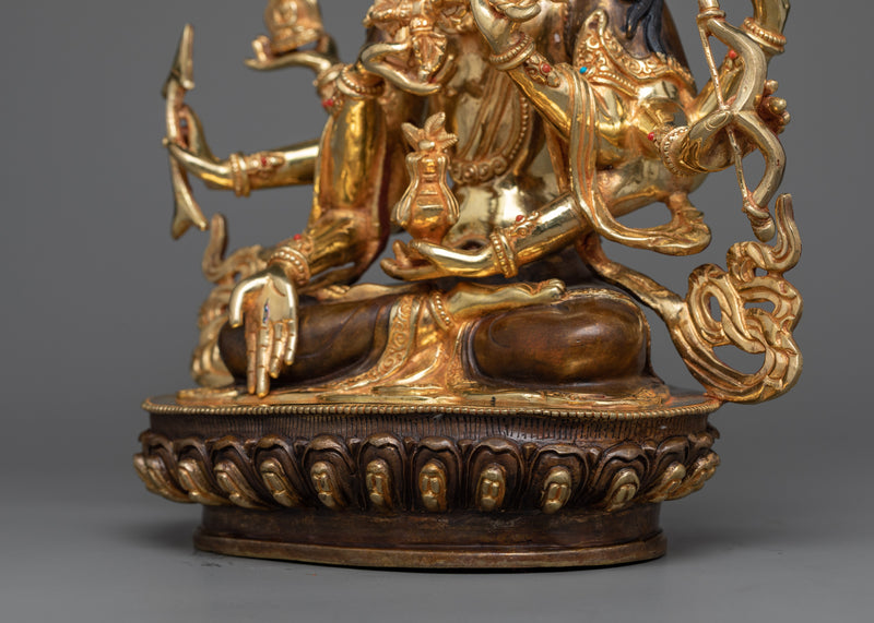 Divine Namgyalma Deity Sculpture | 24K Gold Gilded Oxidized Copper Body