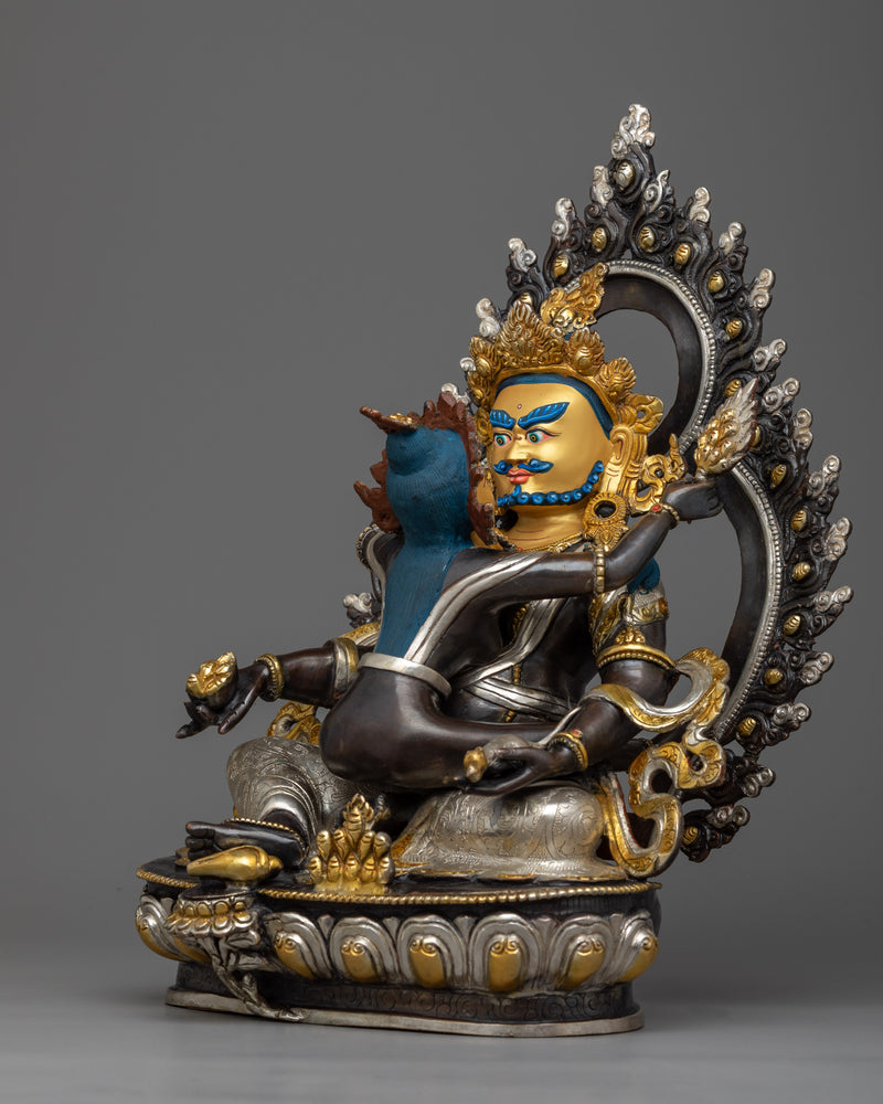 Red Dzambhala with Consort Statue | Himalayan Artwork of Nepal | Yab-Yum Figurine