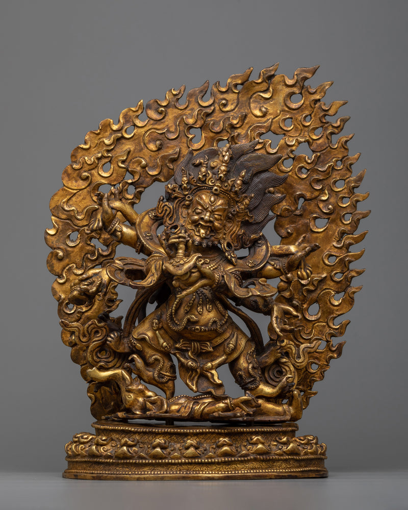 Six Armed Mahakala Antique Finish Statue 