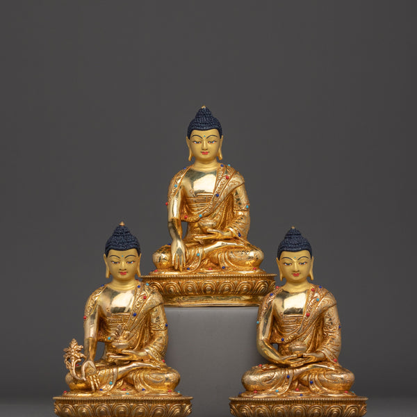 Golden Three Buddha Statue Set | Symbol of Peace and Enlightenment