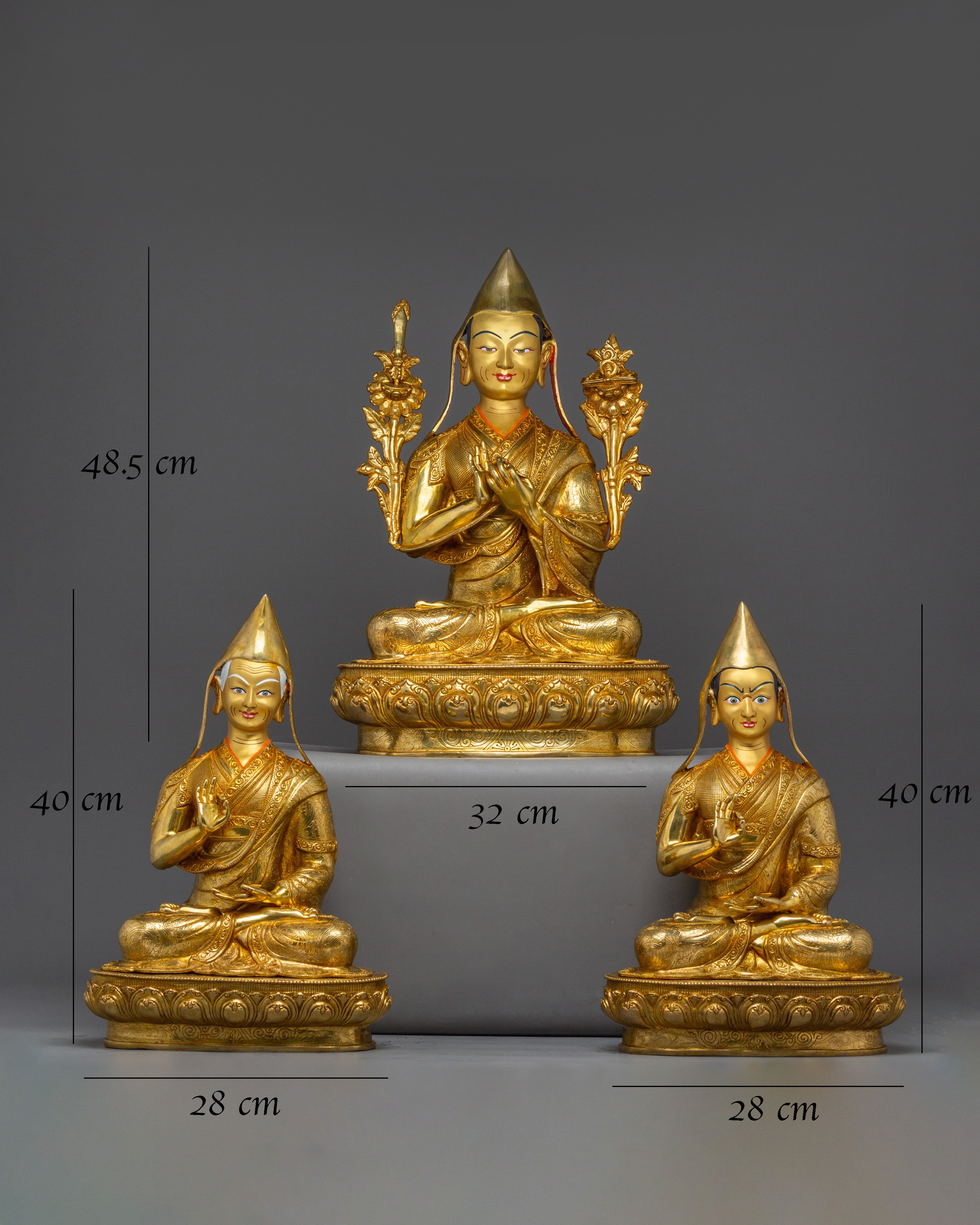 Tsongkhapa Statue Set: Himalayan Handmade Artwork 