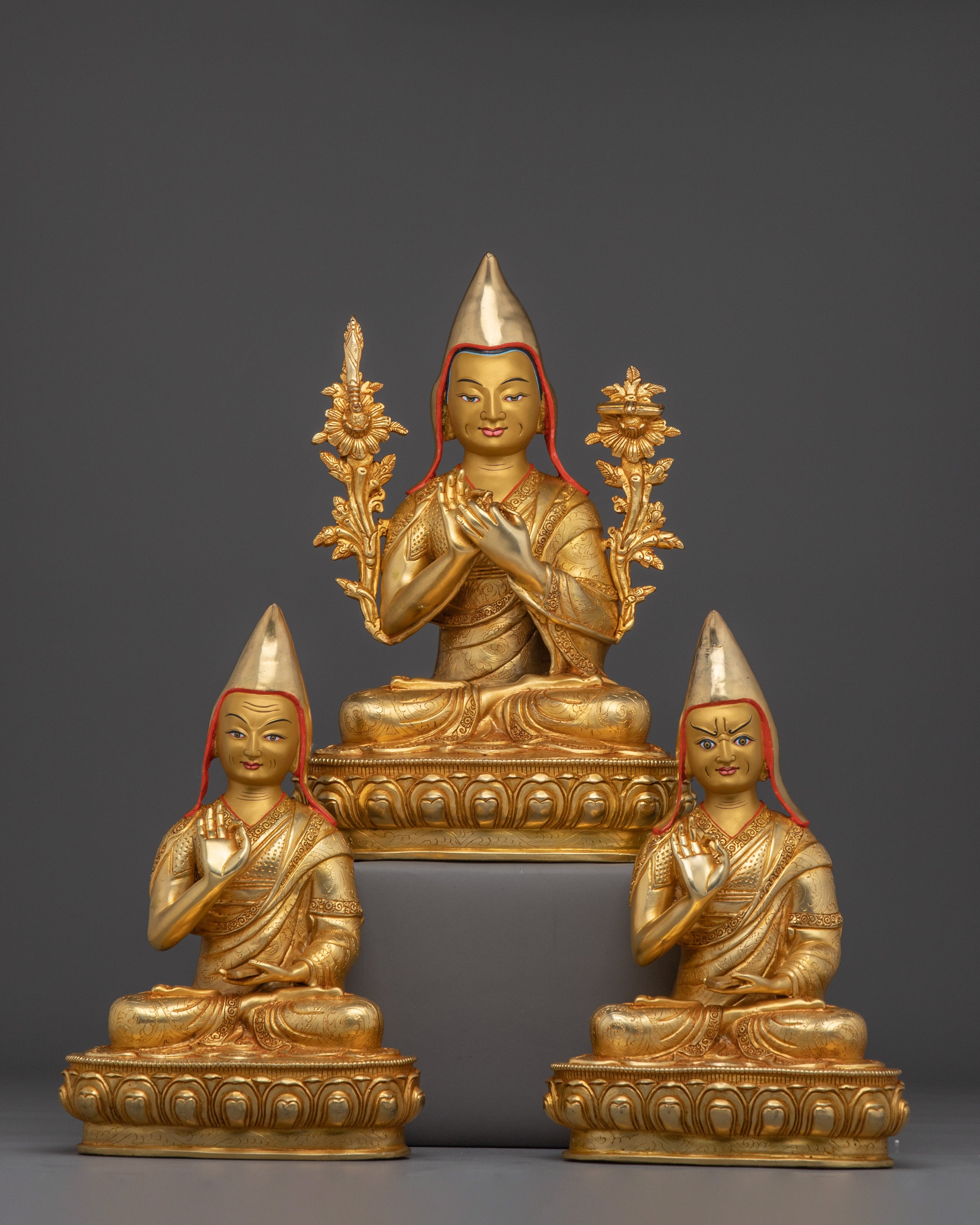 Tsongkhapa Statue set: Gold Electroplated 