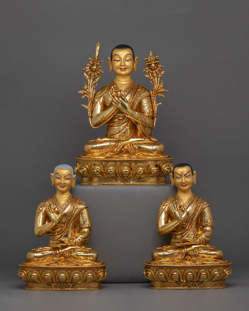 Tibetan Sculpture of Tsongkhapa Set | Tsongkhapa with Two Disciples