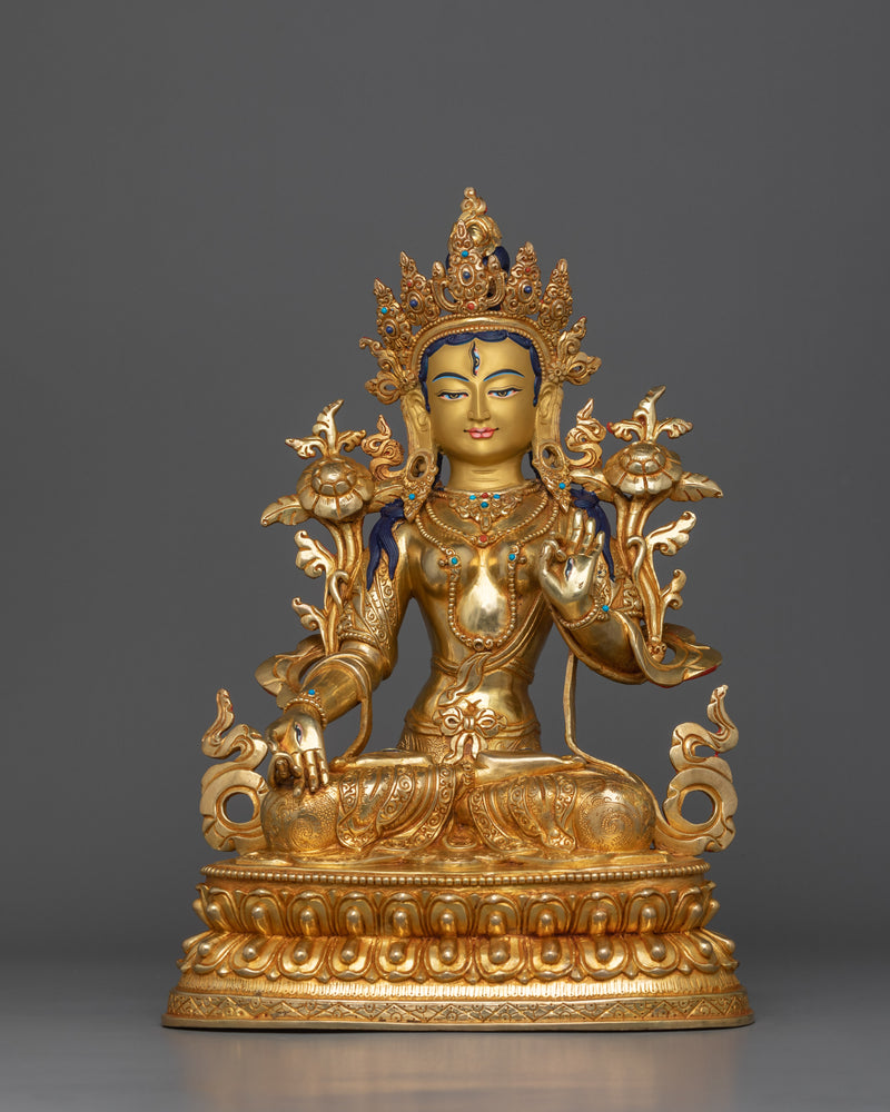 24K Gold Gilded White Tara Statue | The Goddess of Healing & Longevity