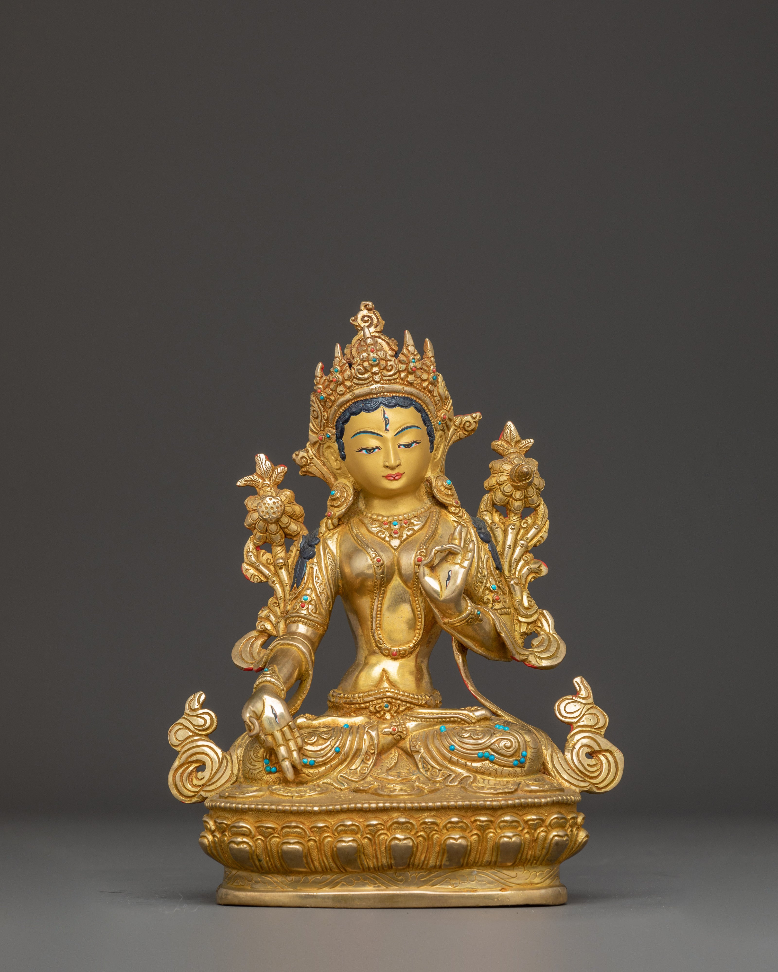 Golden White Tara Figurine: Tibetan Healing Deity
