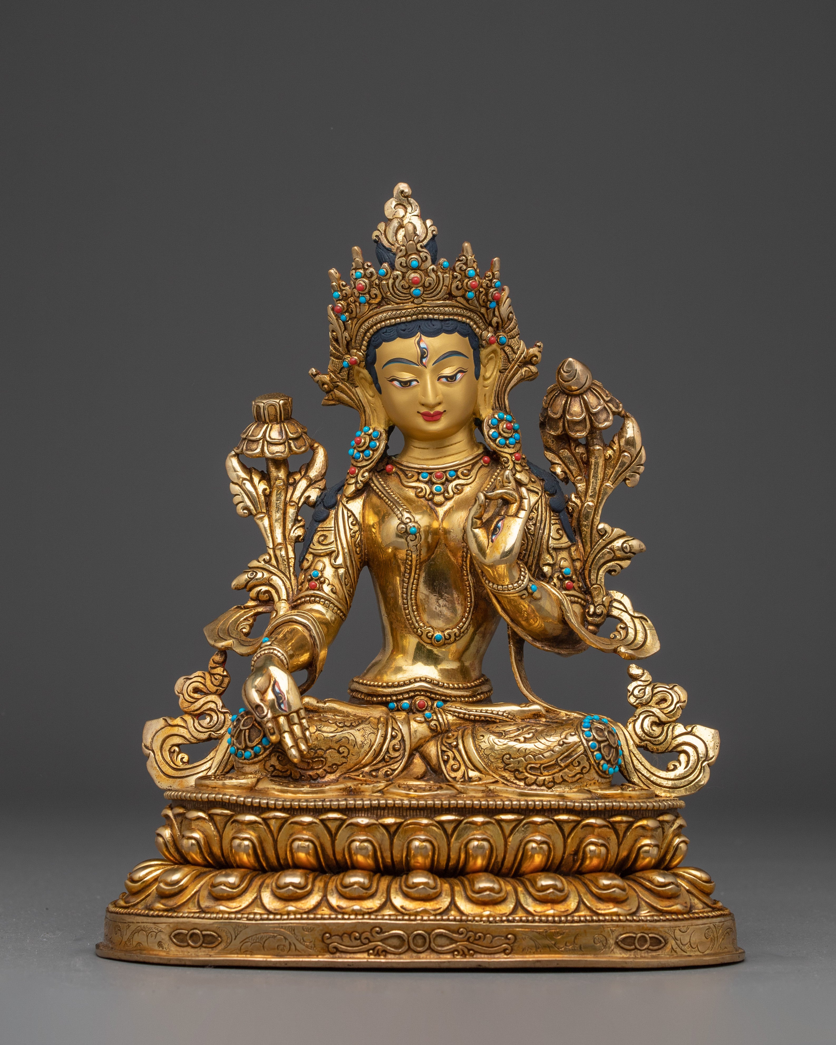 White Tara Gold Gilded Copper Art