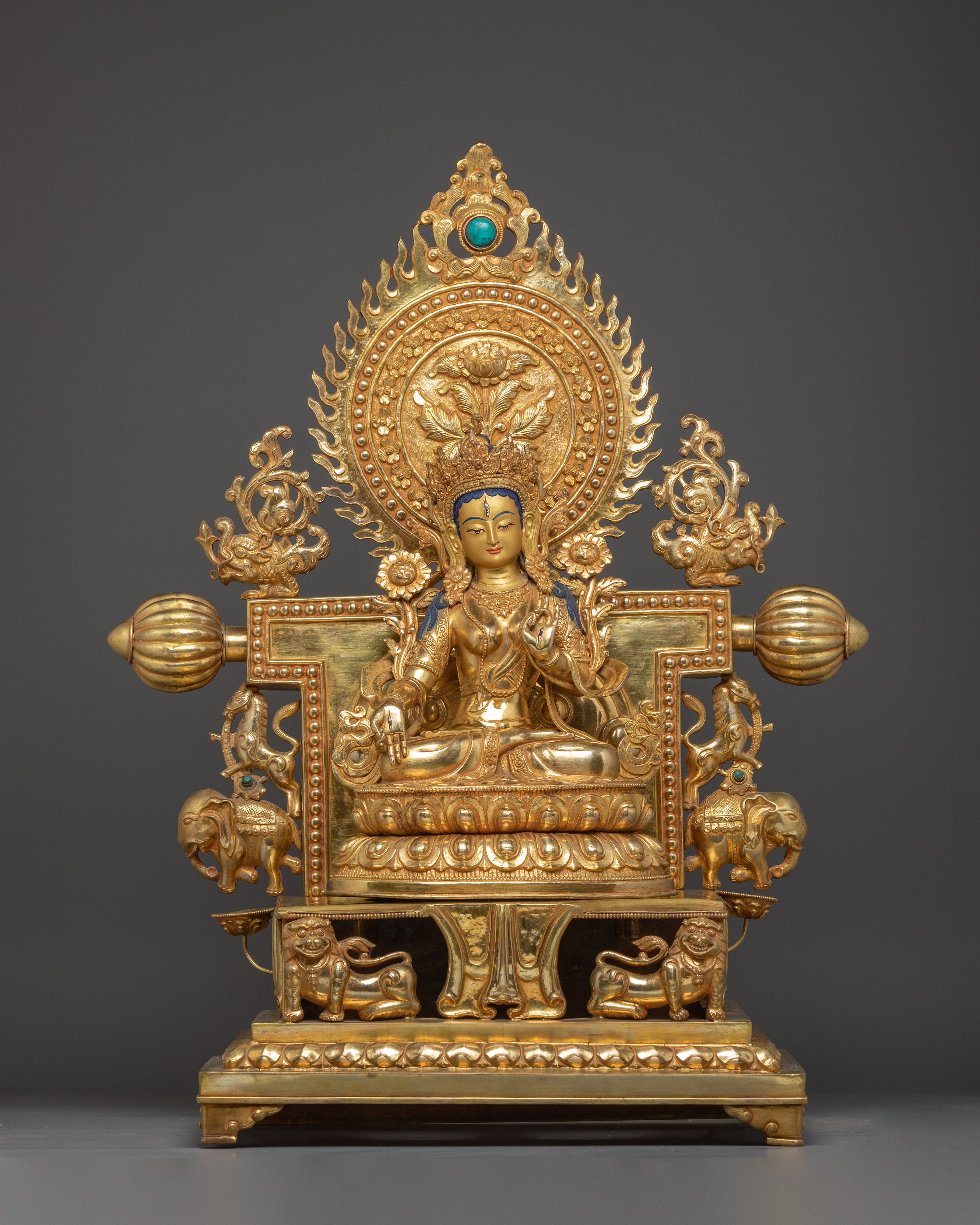 Handmade Buddhist White Tara Statue on Throne