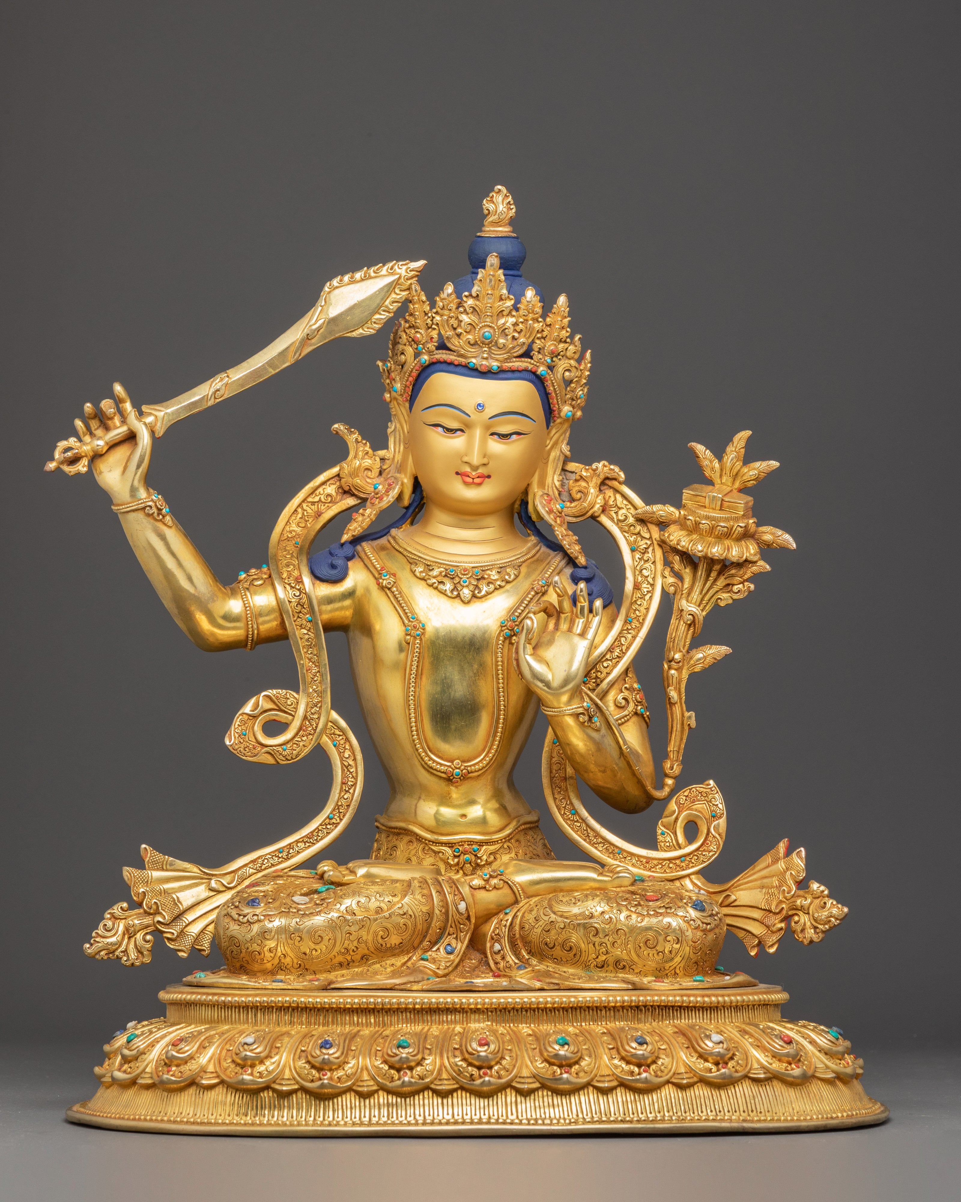 Handcrafted Copper Statue of Bodhisattva Manjushri