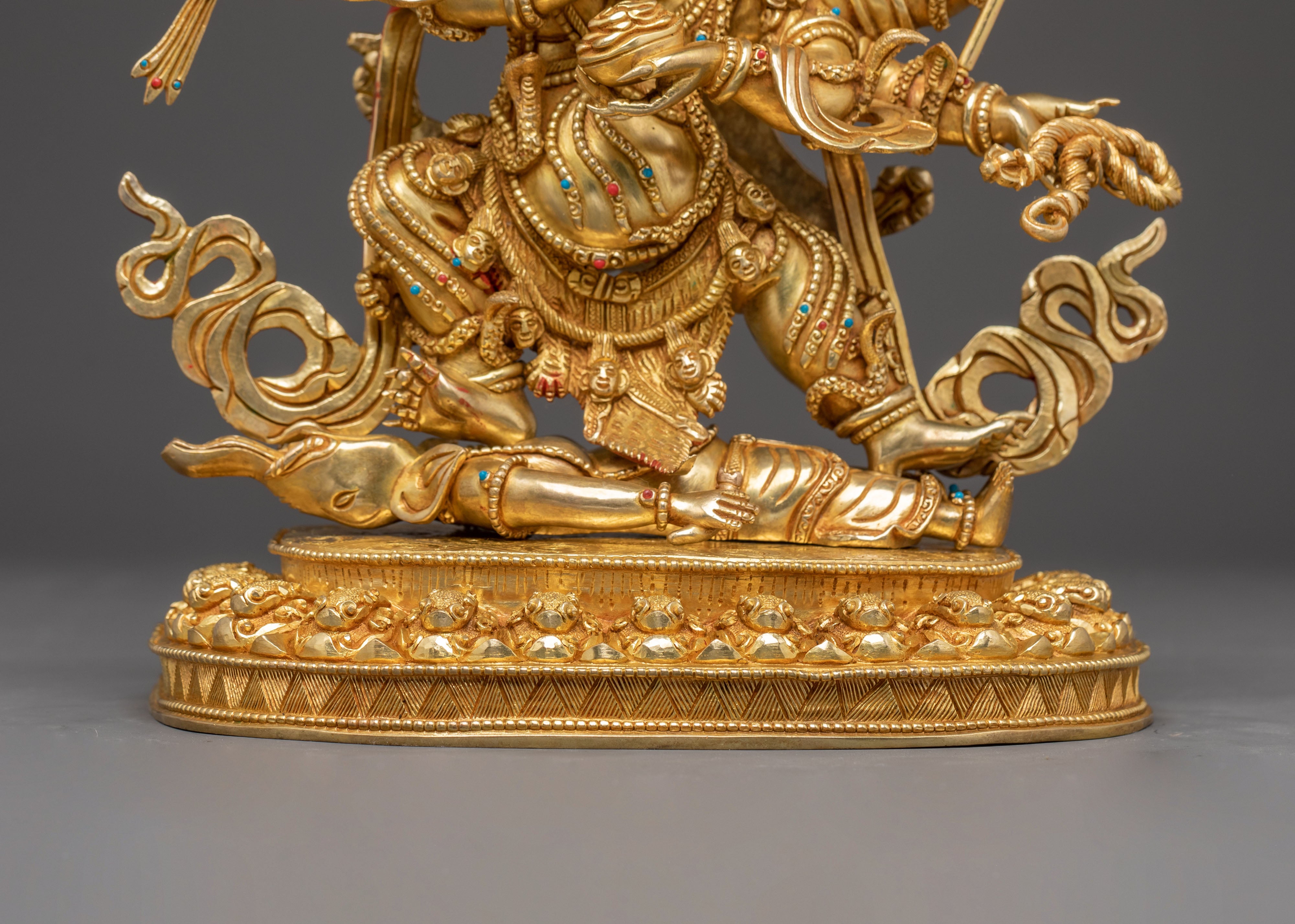 Handcrafted Six-Armed Mahakala Sculpture for Meditation