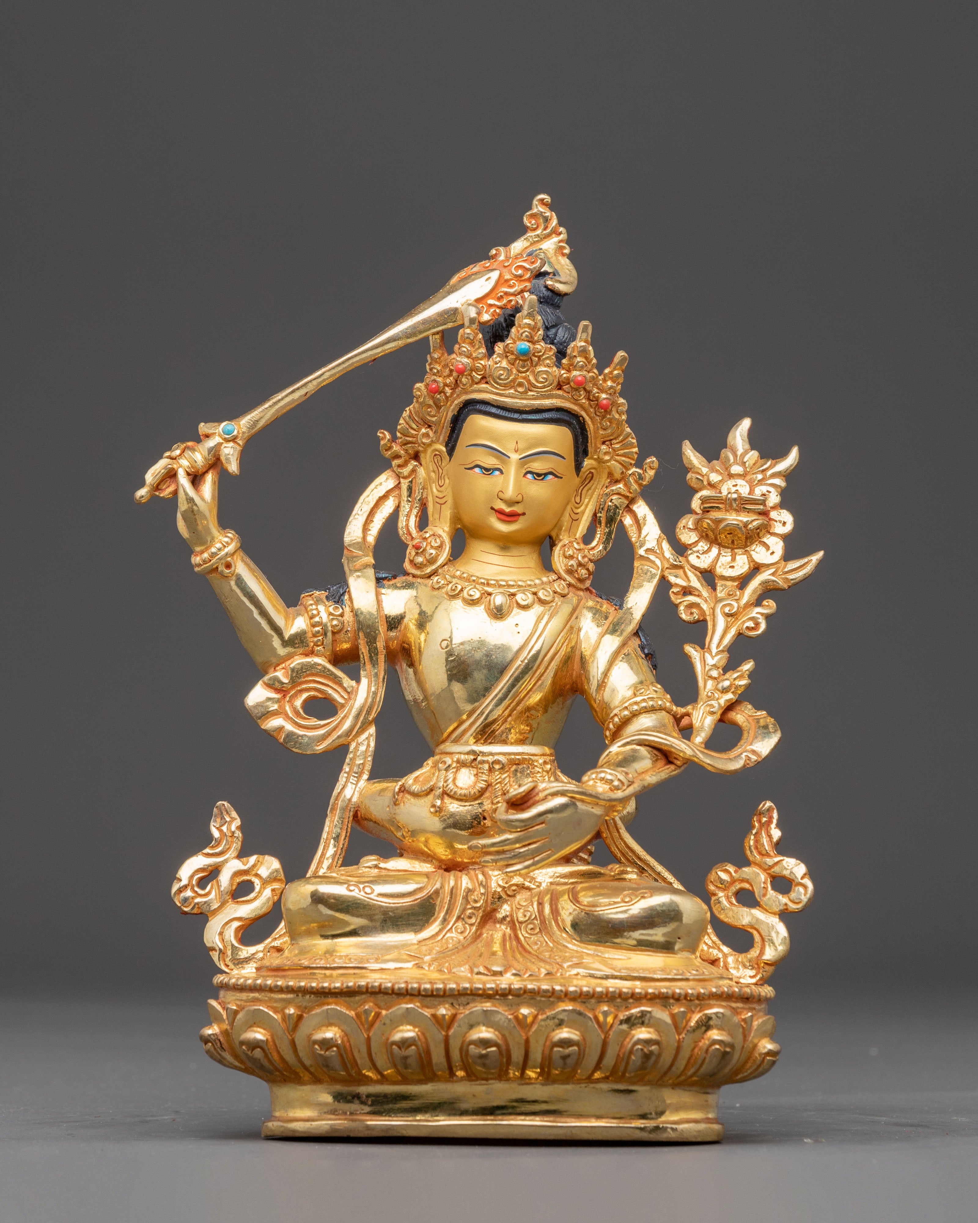 Handcrafted Copper Sculpture of Bodhisattva Manjushri