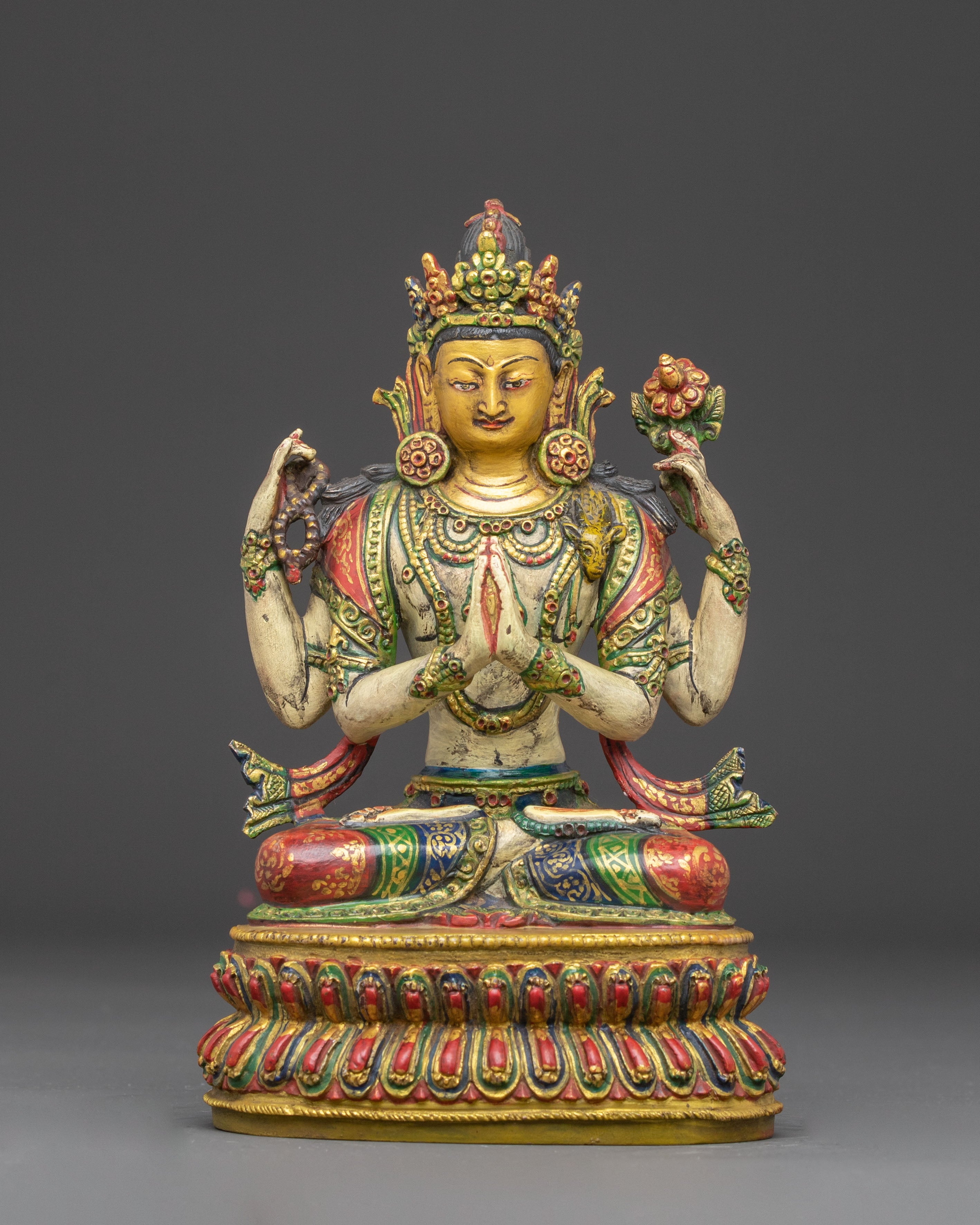 Tibetan Chenrezig Figurine: Lord of Compassion | Meditation Altar Decor