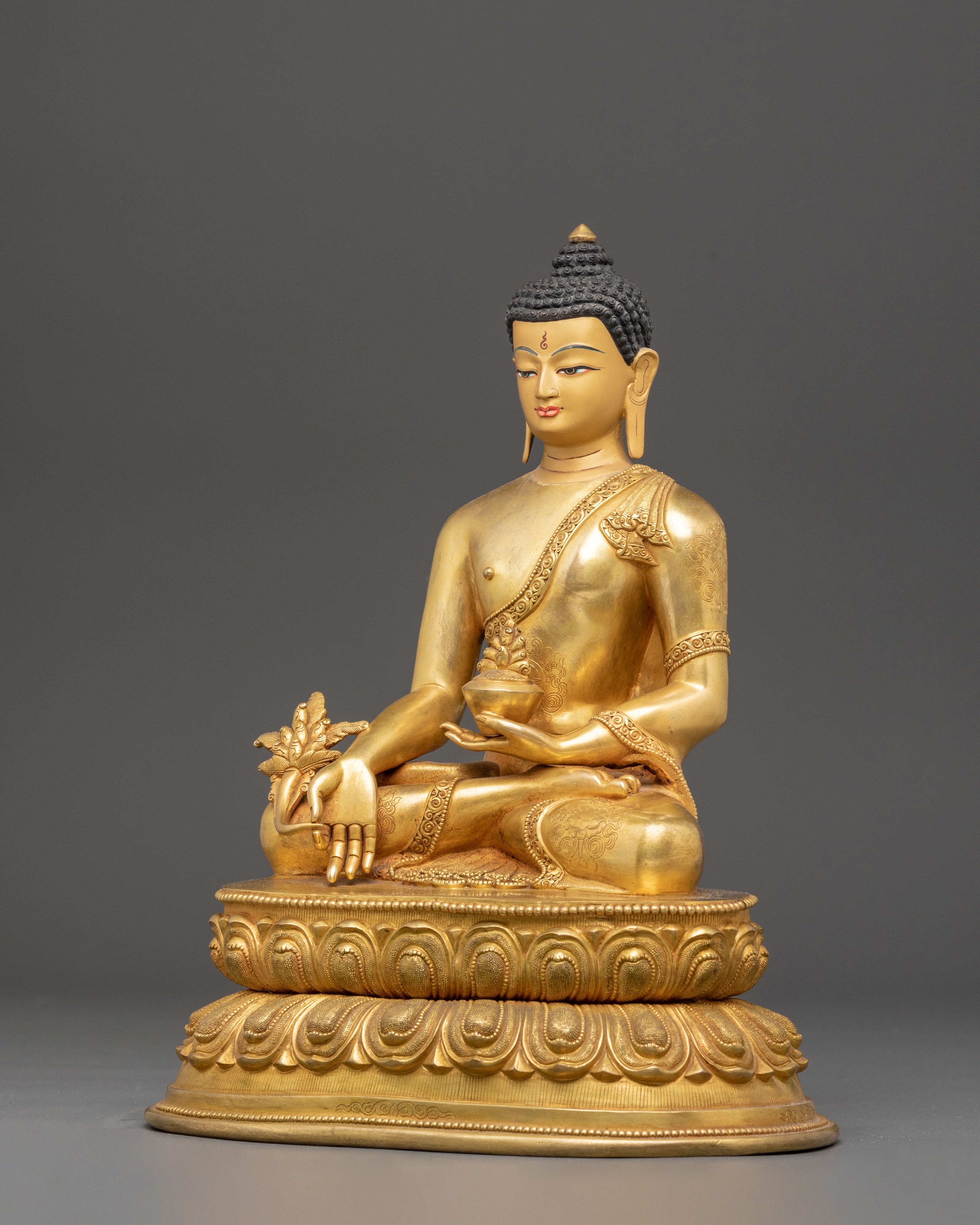 Handmade Serene Healer Medicine Buddha Bhaisajyaguru Art | Tibetan Healing Deity