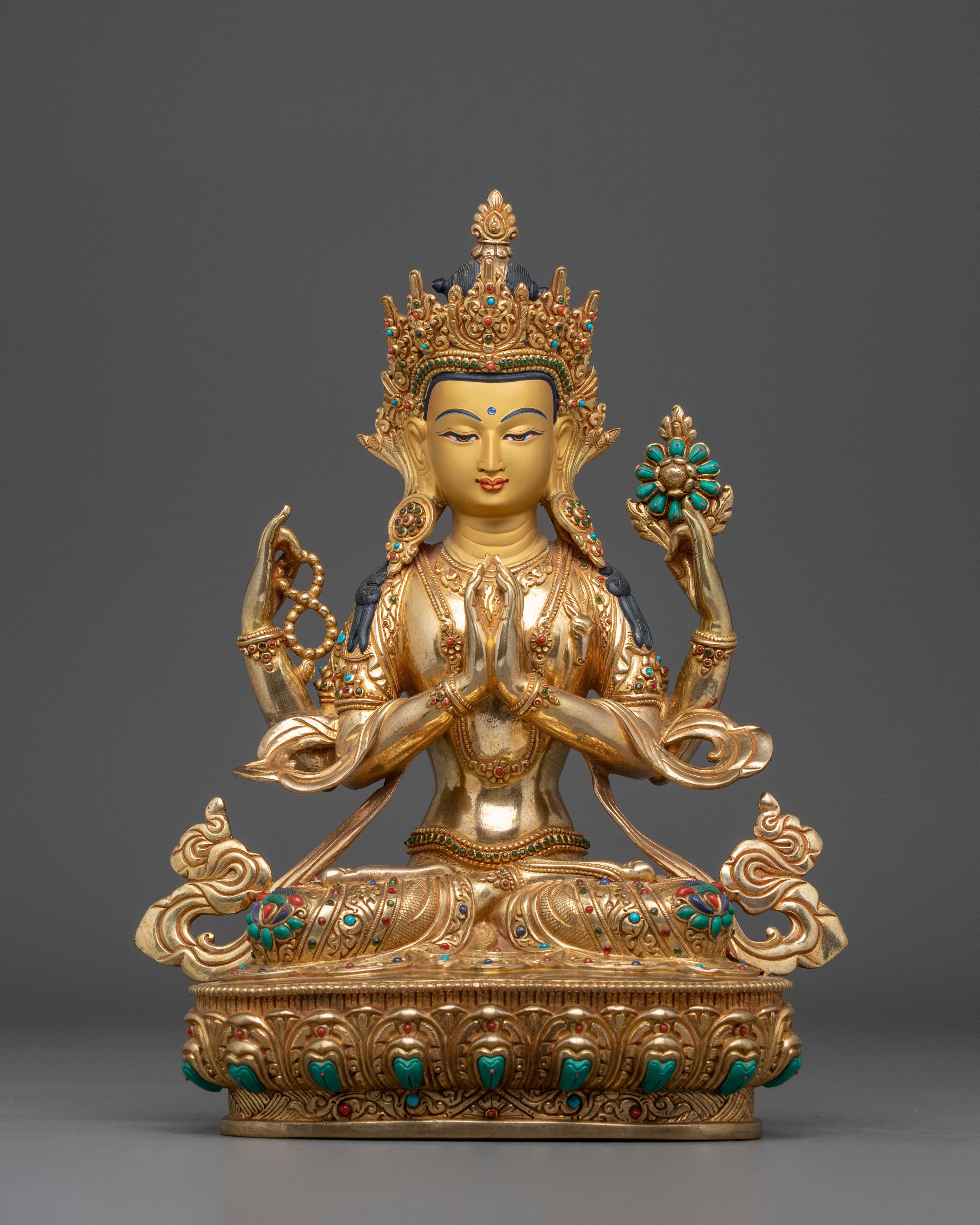 Golden Chenrezig Statue: Symbol of Compassion | Avalokiteshvara Figurine