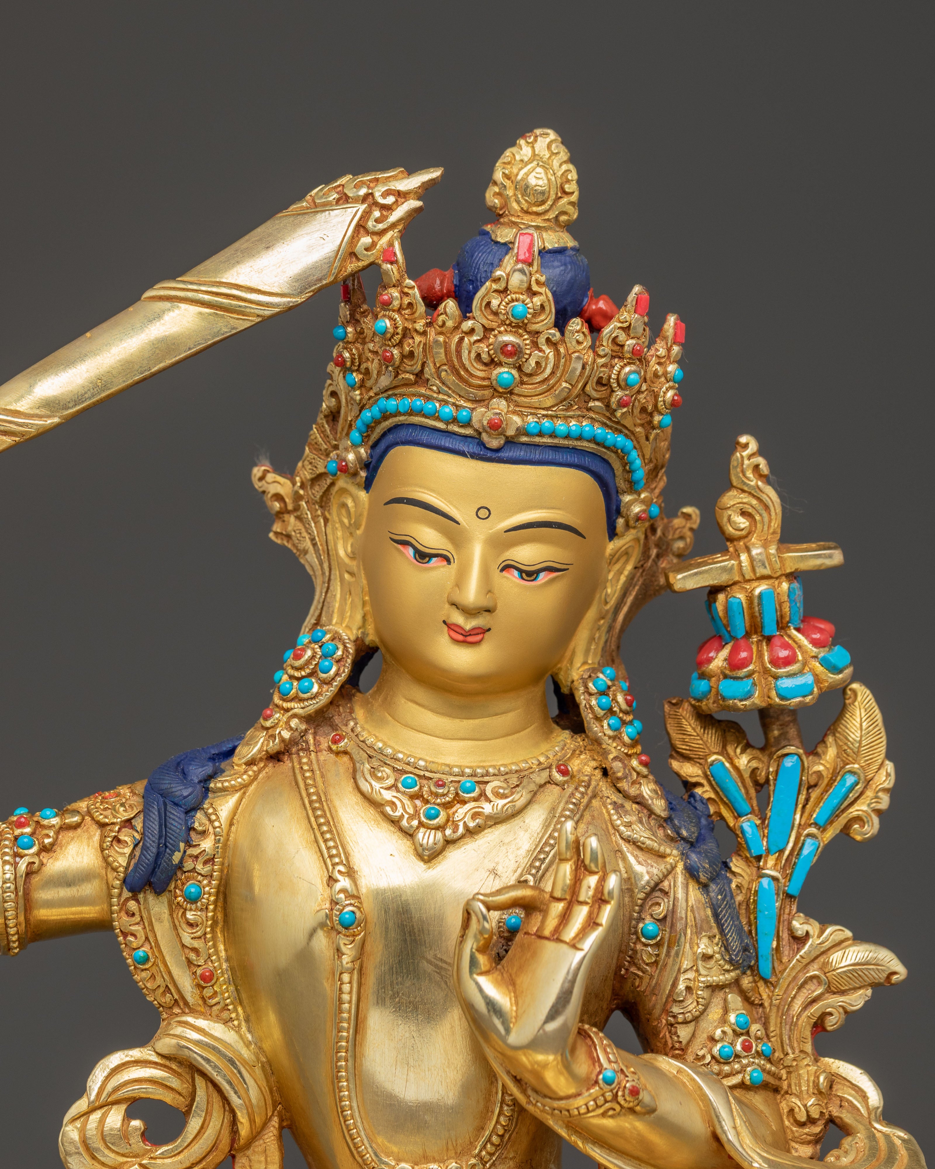 Handmade Sculpture of Manjushri, the Wisdom Bodhisattva | Nepali Crafted Icon