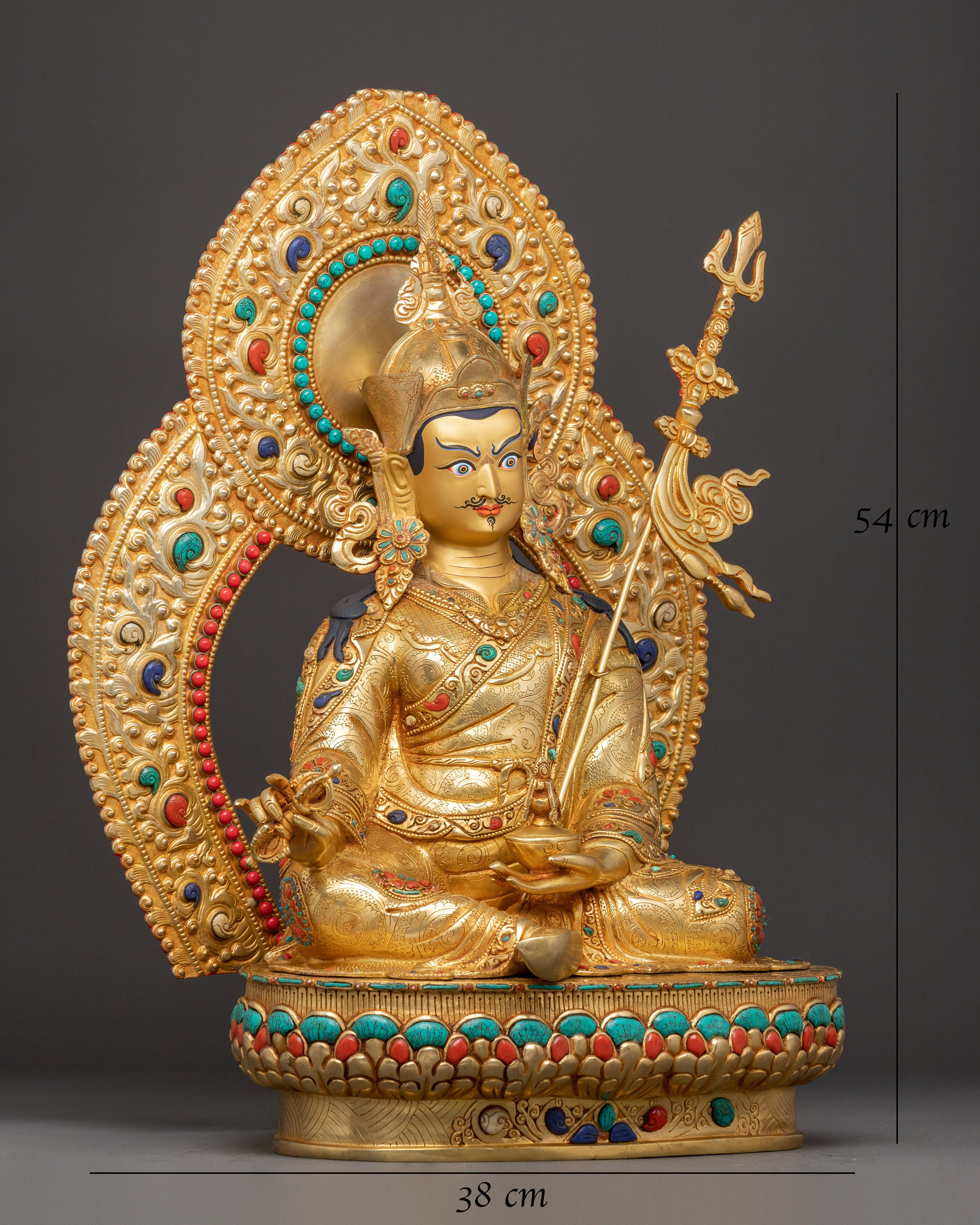 Handmade Golden Statue of Guru Rinpoche | Lotus-Born Guru