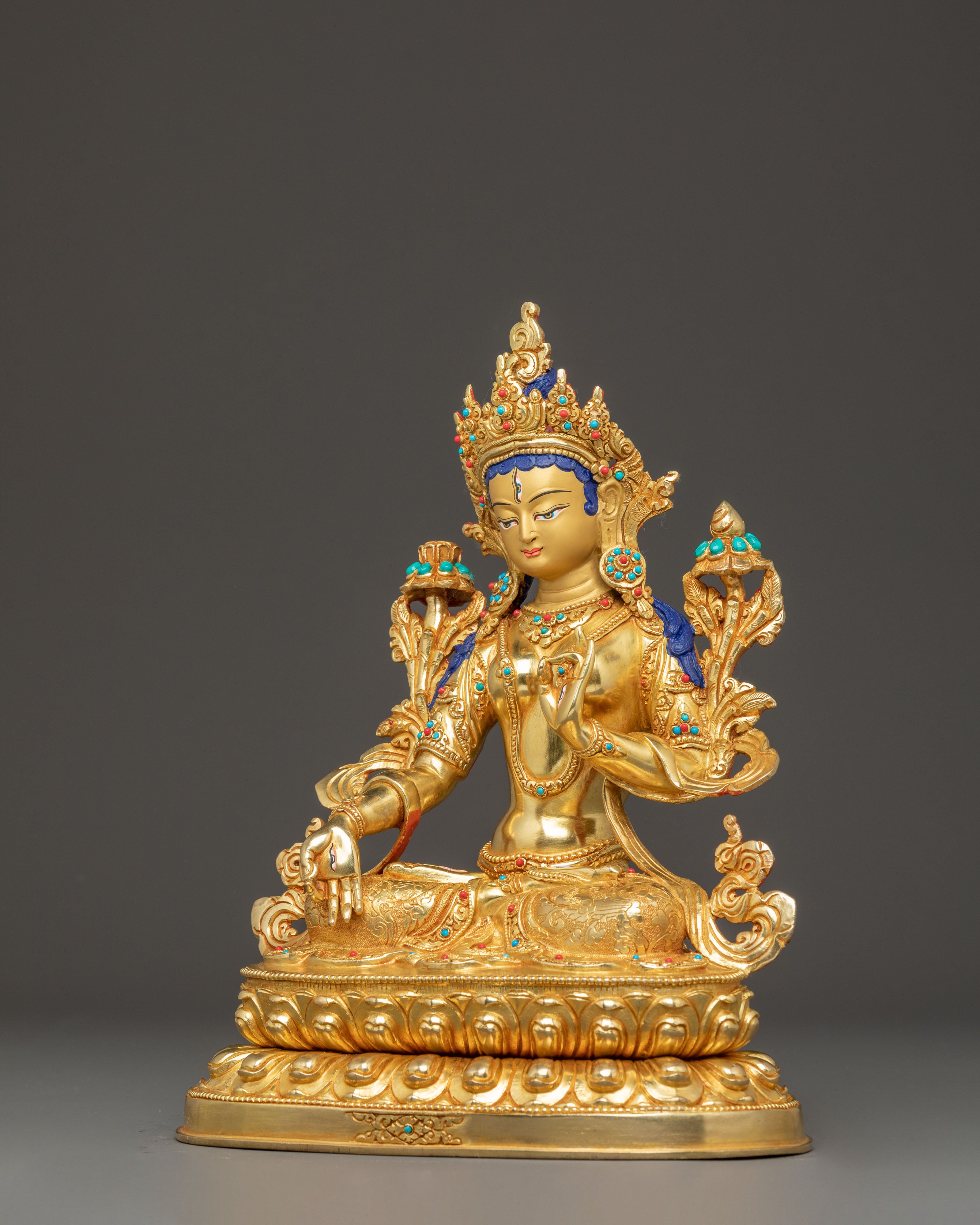 Sacred Seven-Eyed Deity White Tara Golden Sculpture