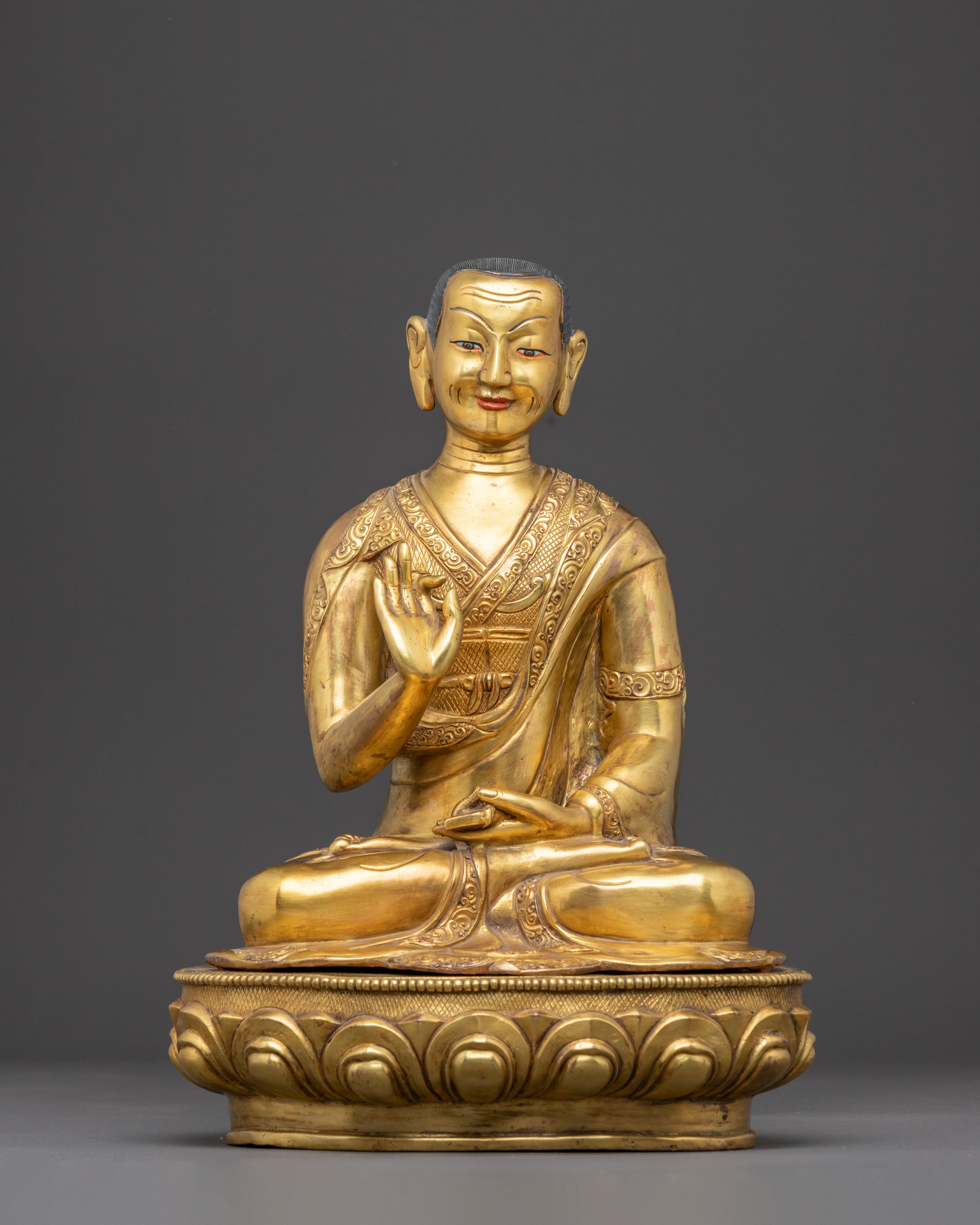 Traditional Statue of Tshongkhapa and His Disciples | Tibetan Master and Followers