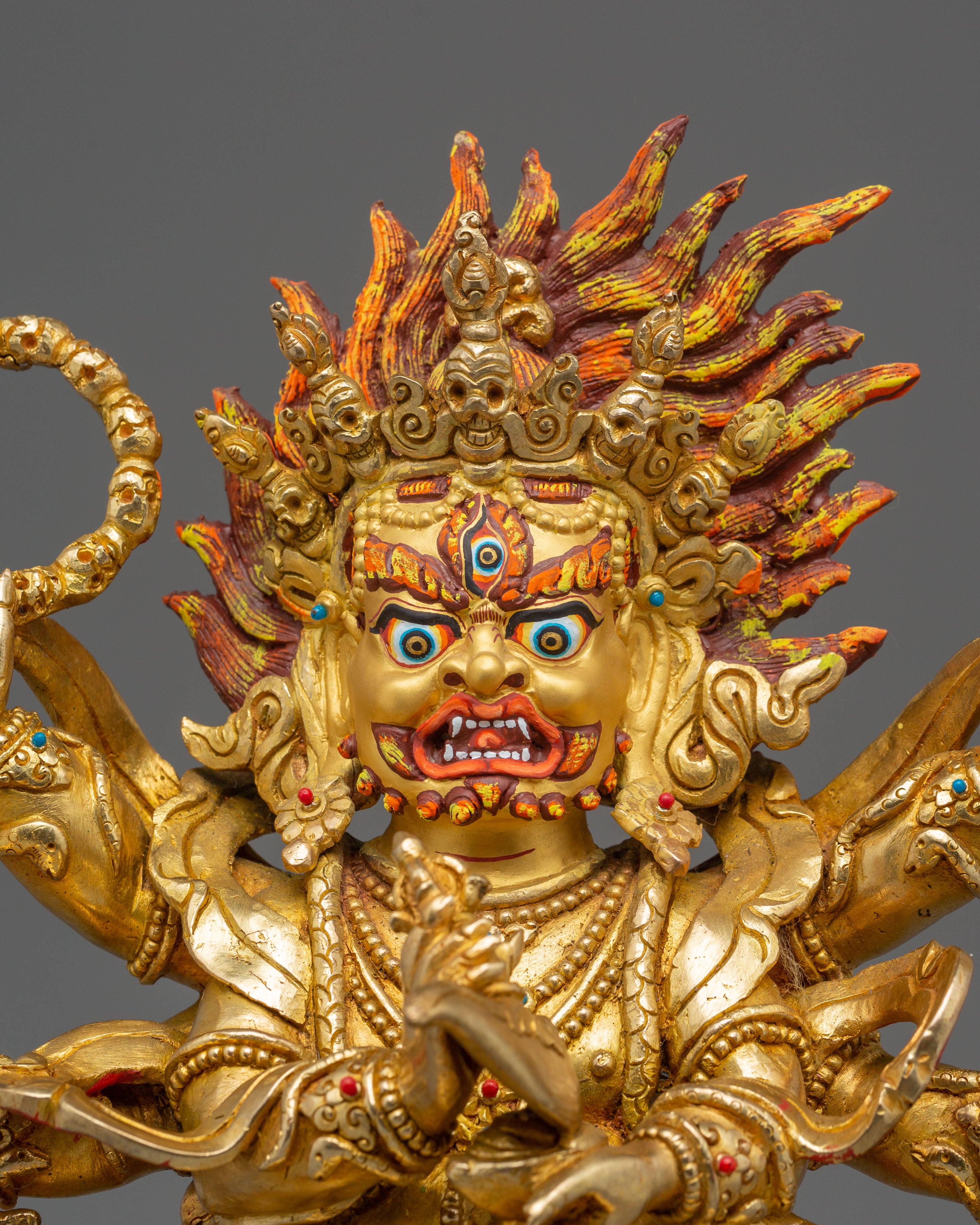 Wrathful Deity Six-Armed Mahakala Statue | Traditional Himalayan Sculpture