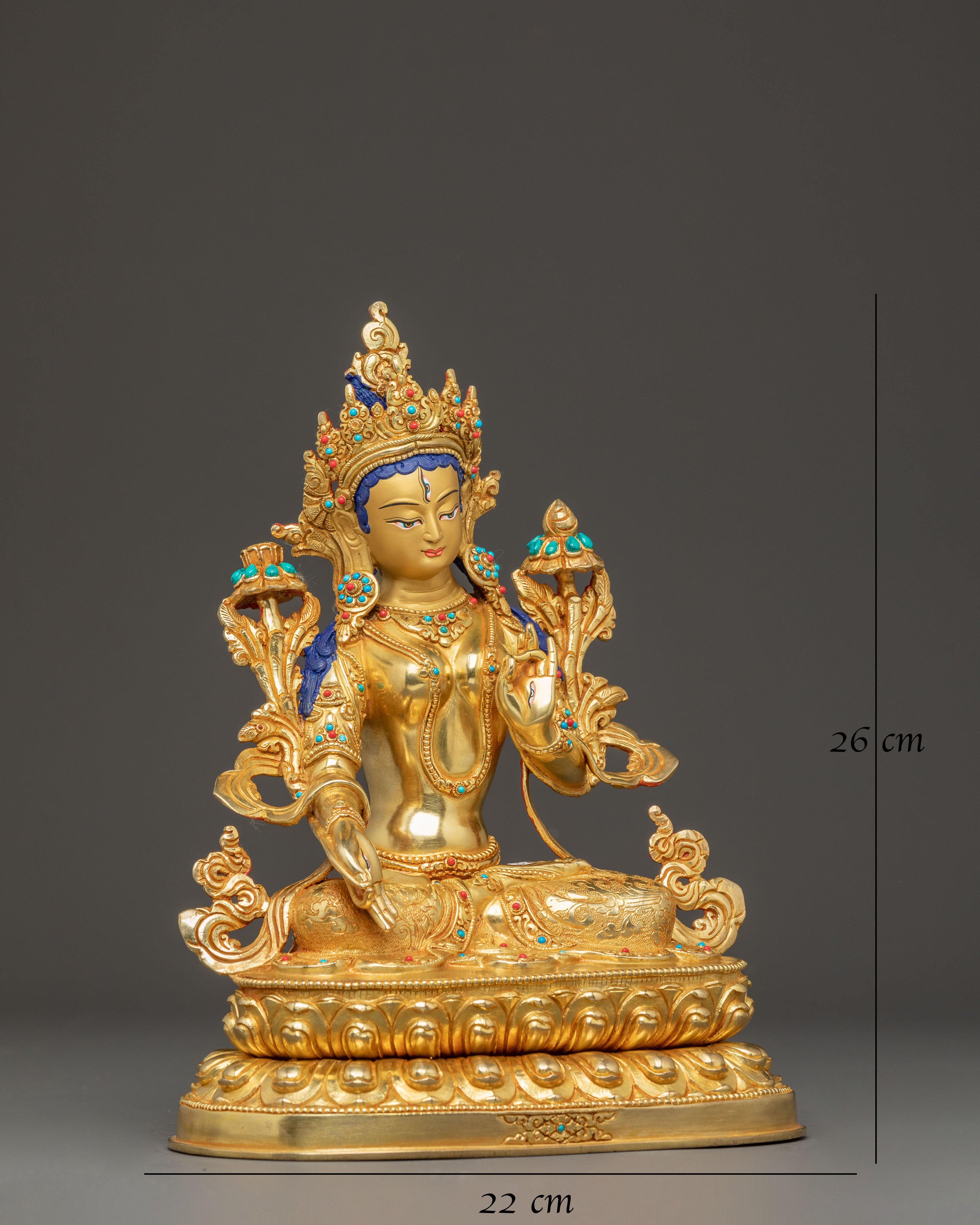 Sacred Seven-Eyed Deity White Tara Golden Sculpture 