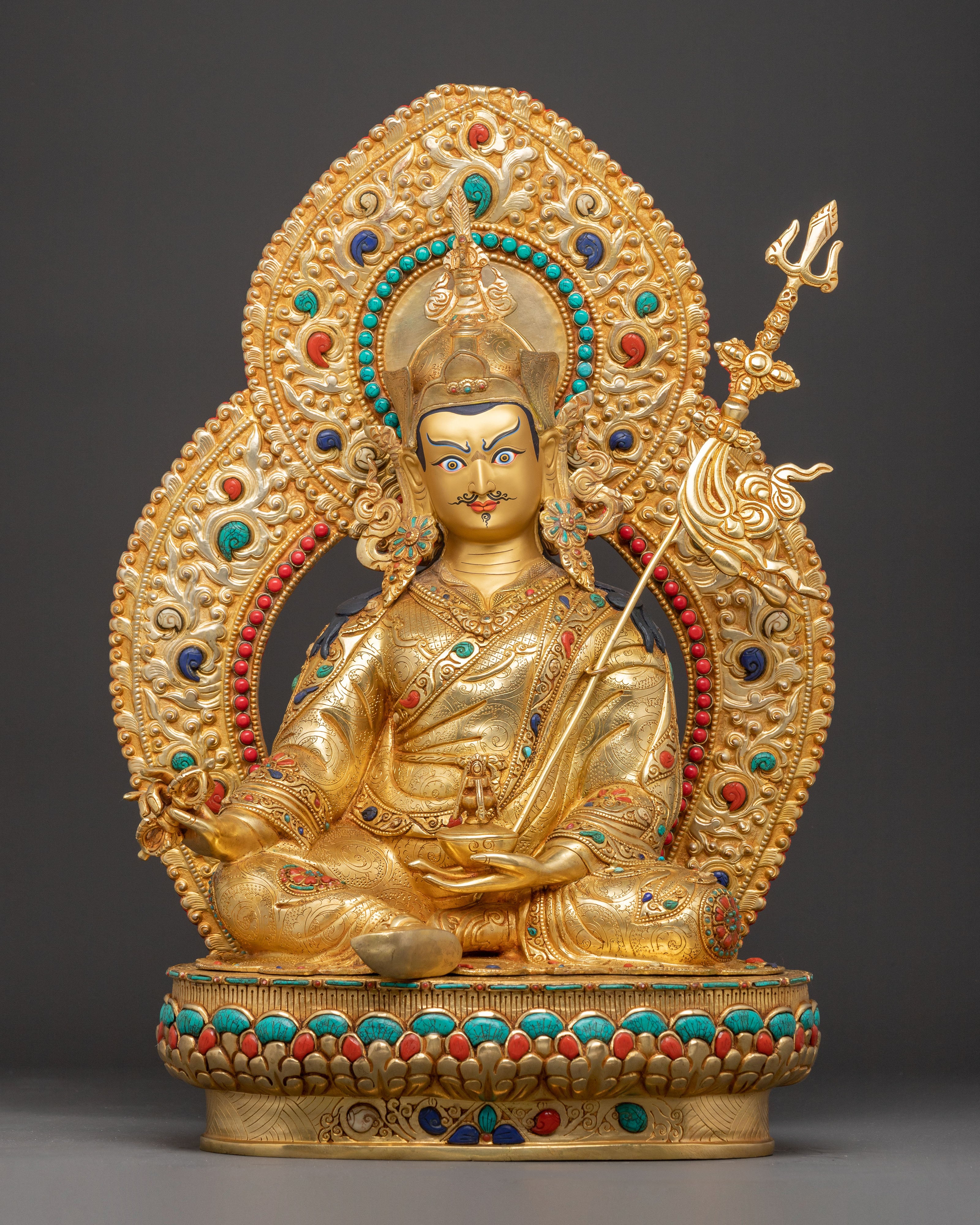 Handmade Golden Statue of Guru Rinpoche | Lotus-Born Guru