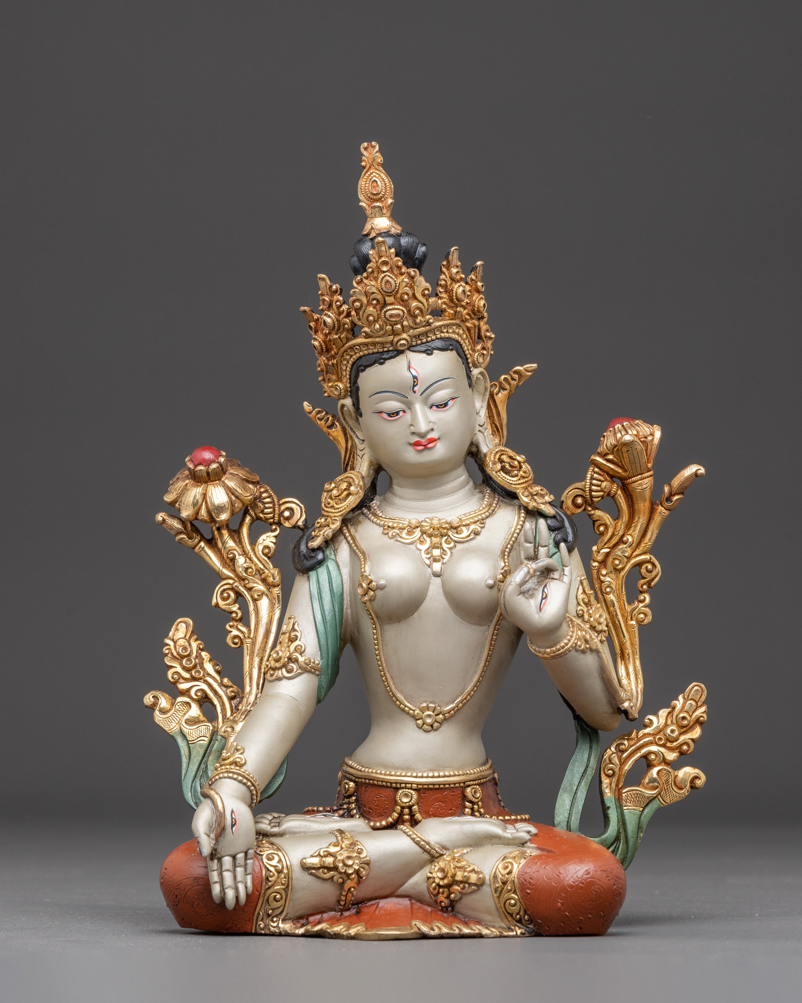 Handcrafted Himalayan Golden White Tara Divine Feminine Goddess | Traditional Artwork