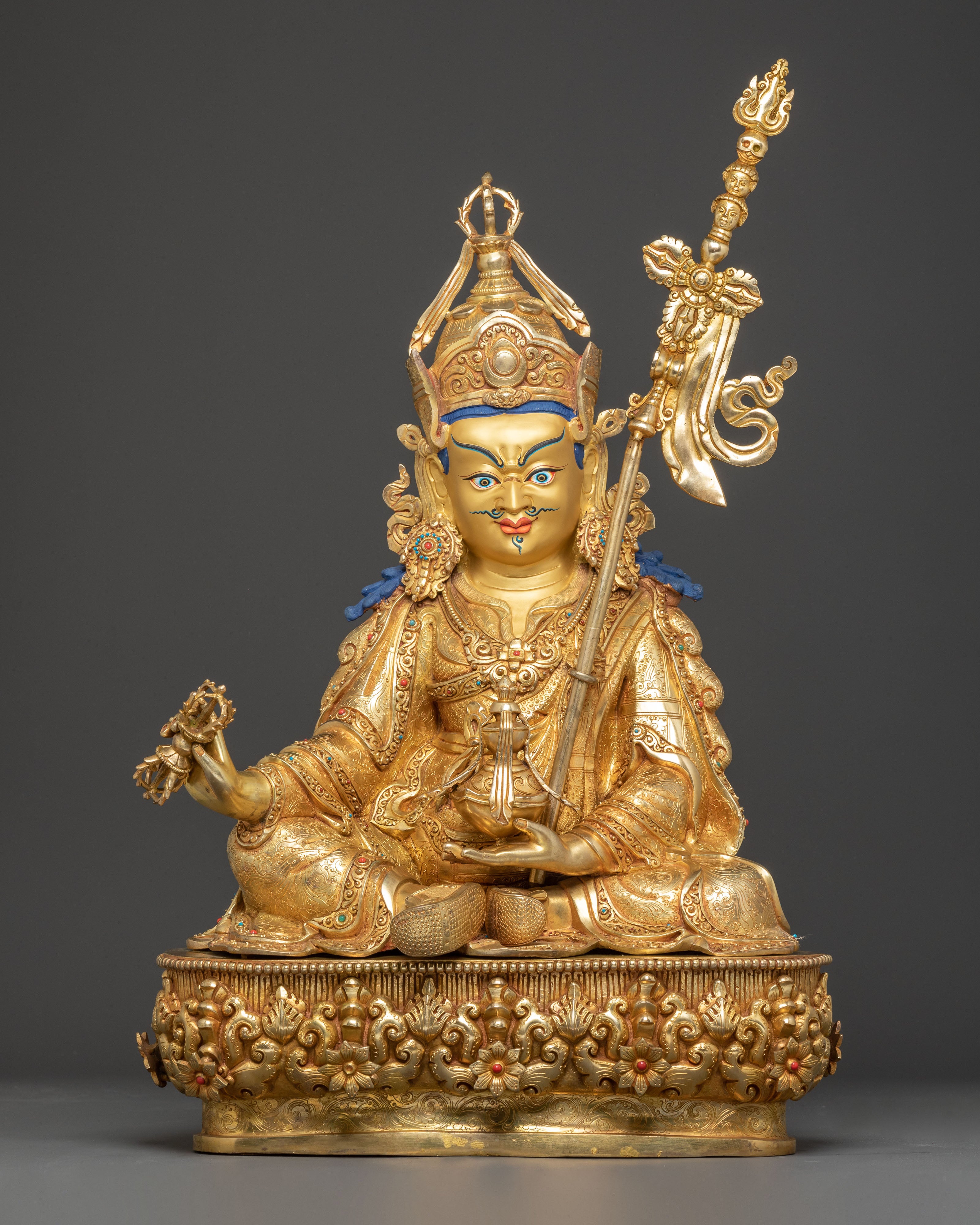 Handmade Golden Statue Of Guru Rinpoche Lotus Born Guru