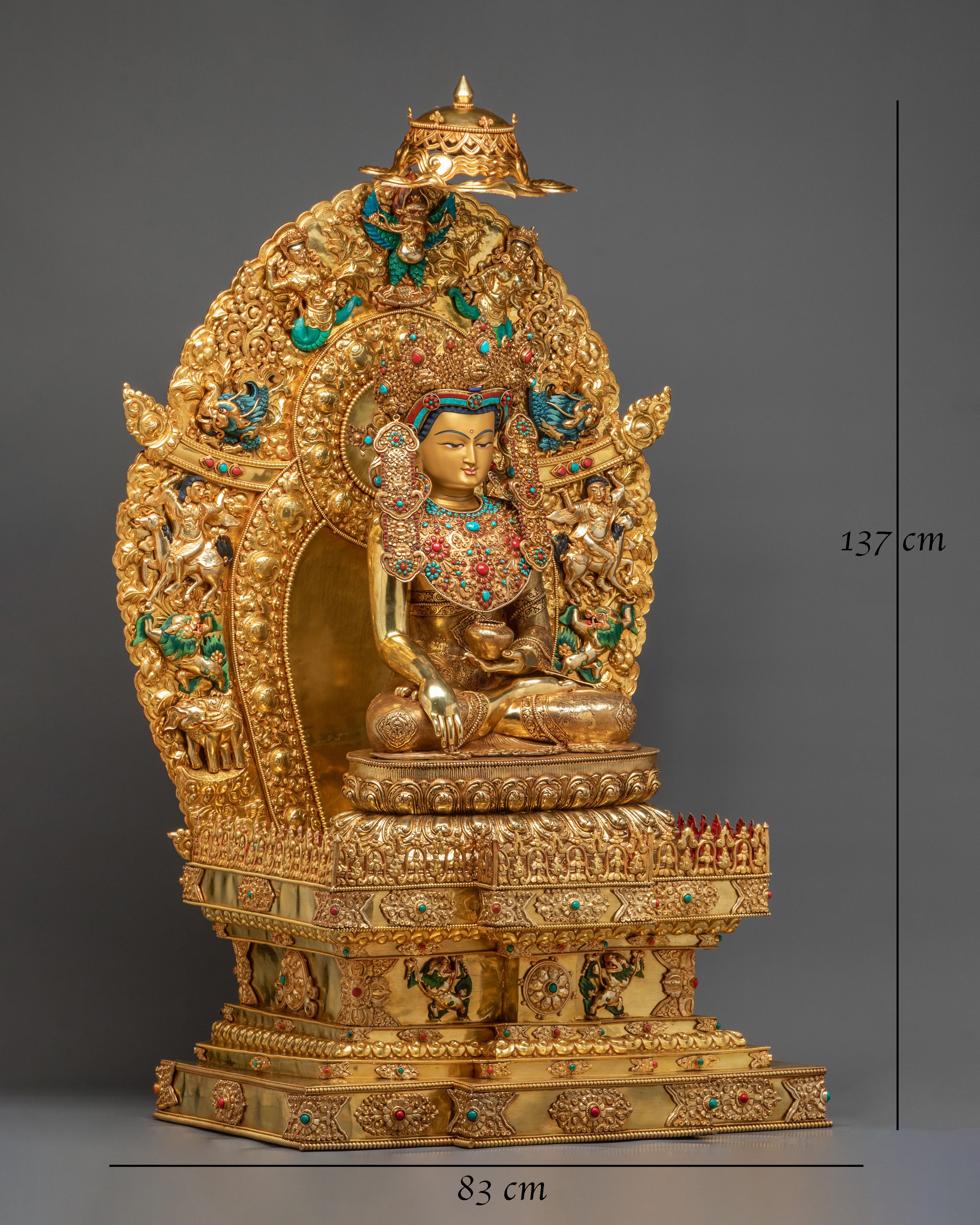 Crown Shakyamuni Buddha Golden Figurine on Throne