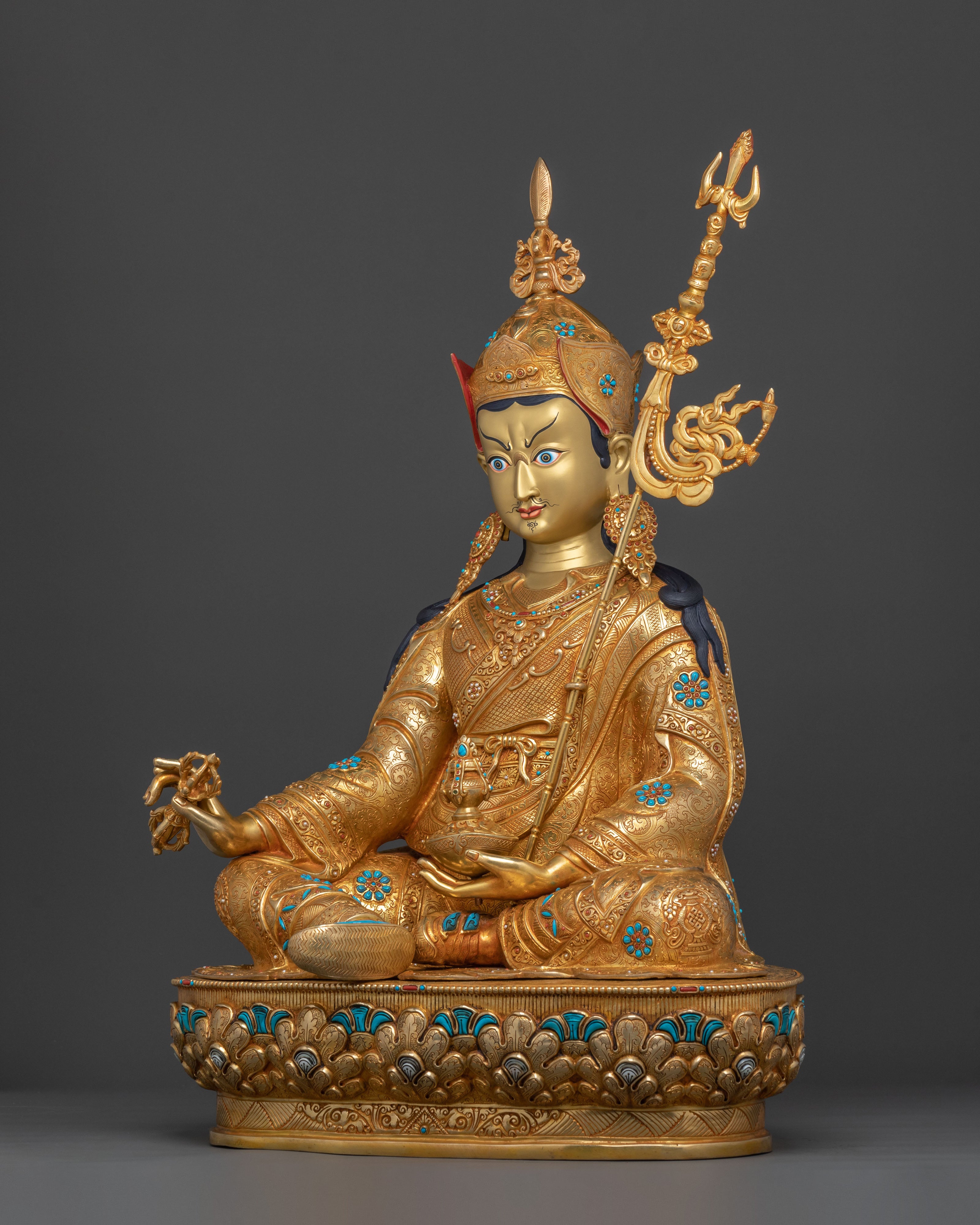 Protector Guru Rinpoche: Handcrafted Golden Statue