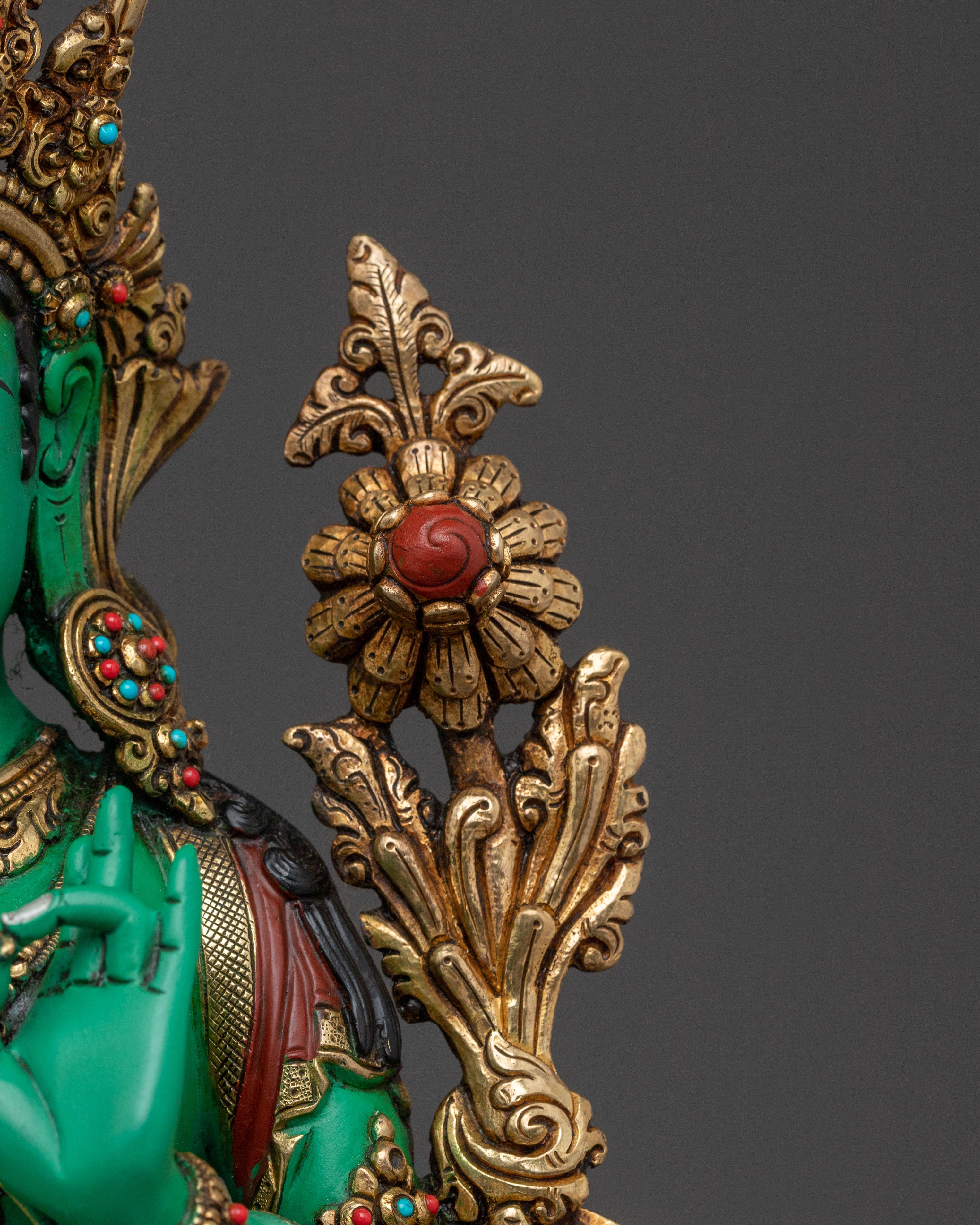 Green Tara Protection Statue: Hand-Gilded Serenity