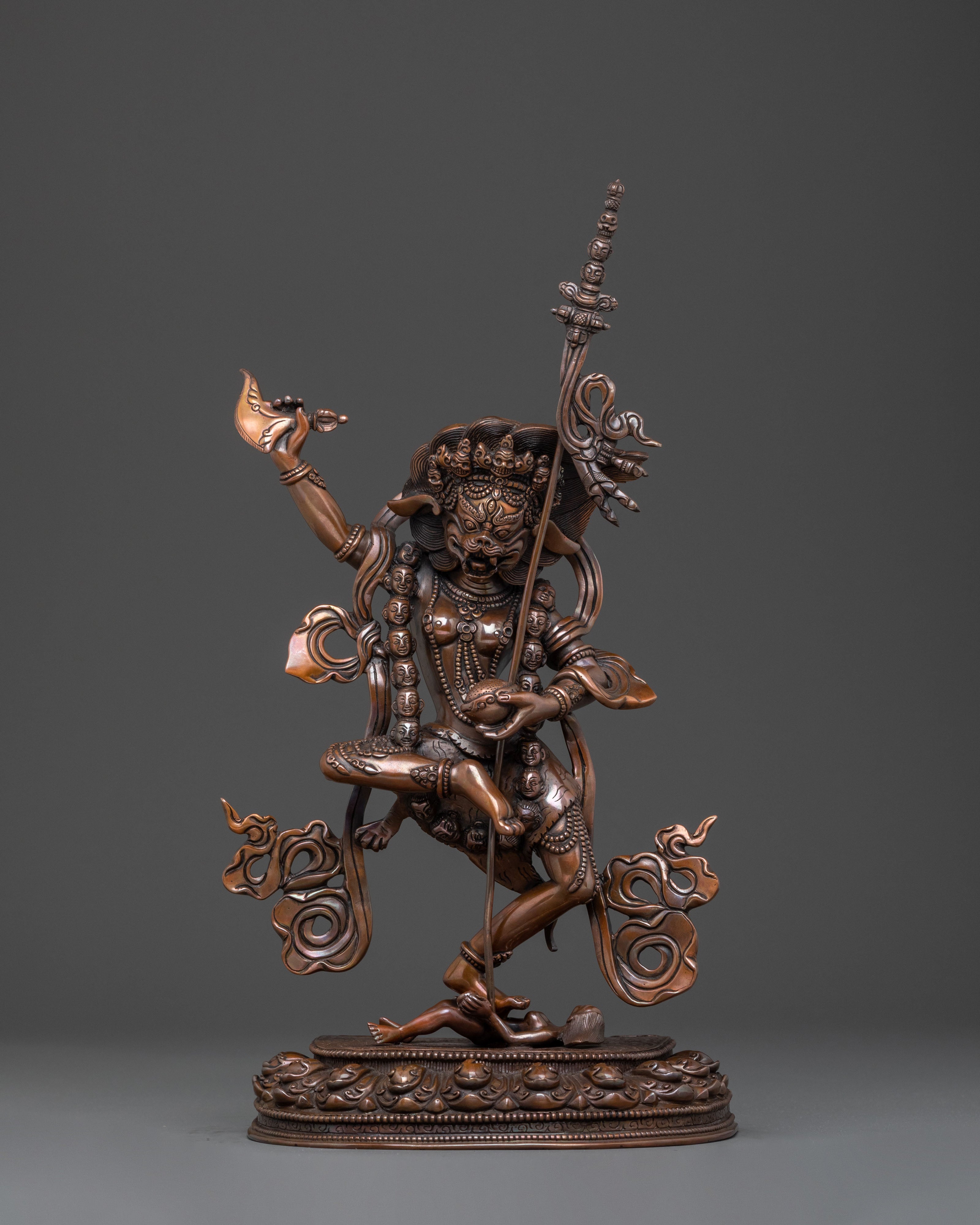Simhamukha Oxidized Copper Statue: Divine Figurine