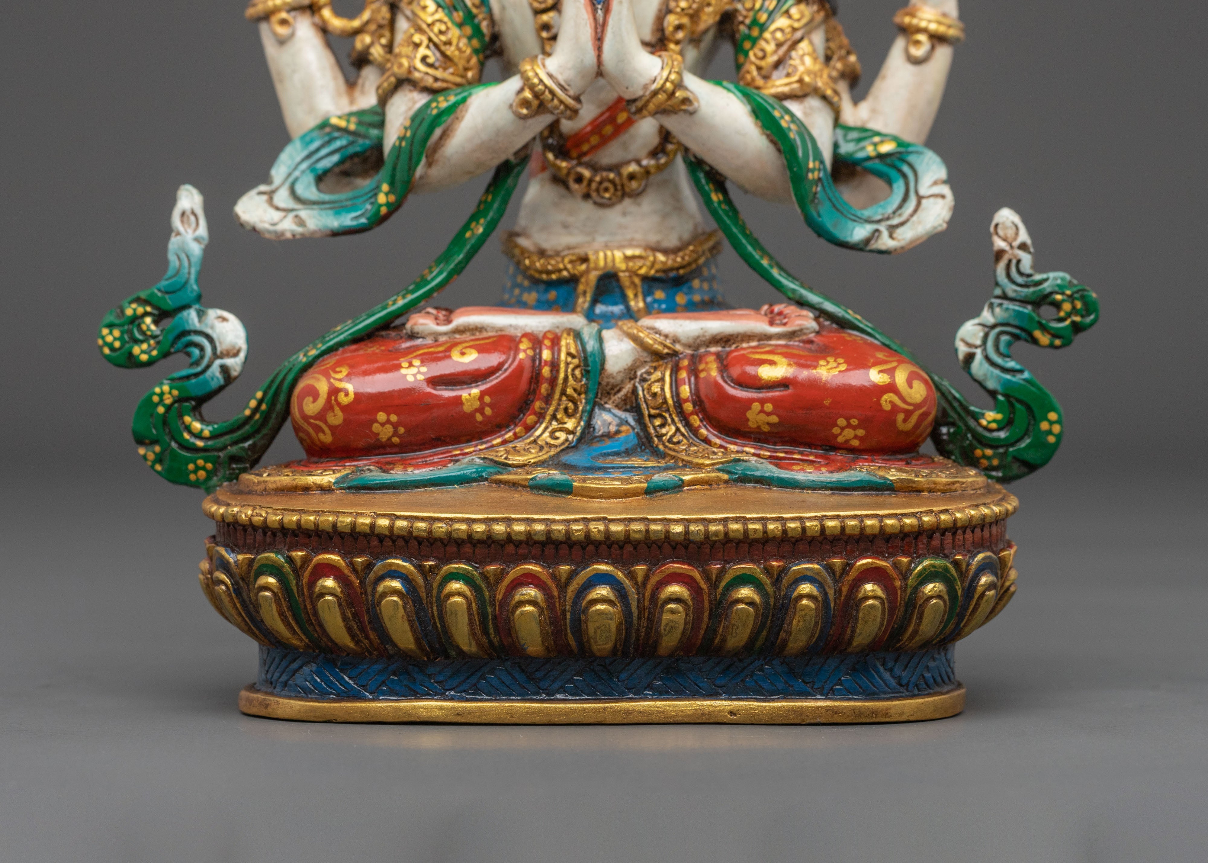 Chenrezig Sculpture | 24K Gold Plated Bodhisattva Figurine