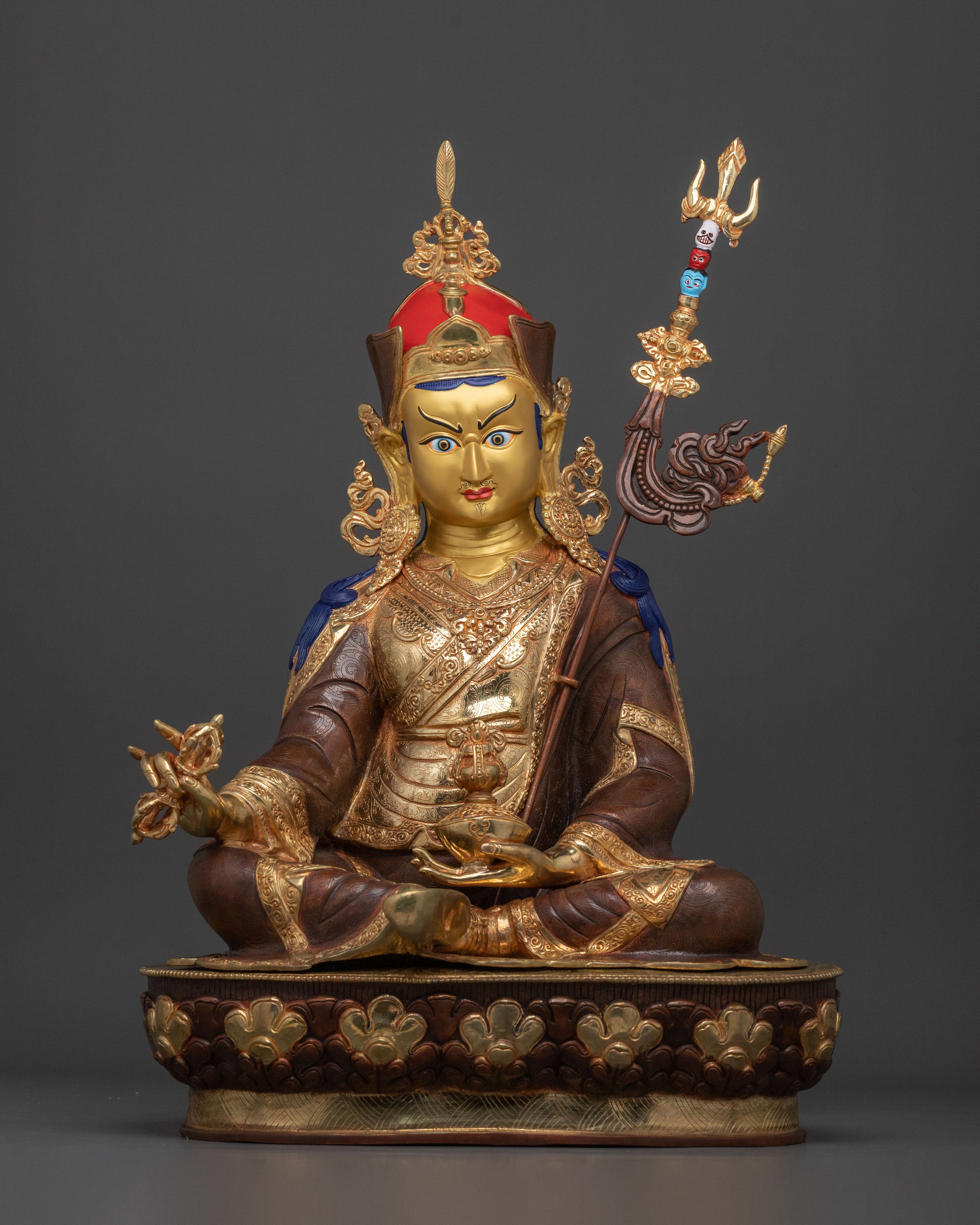 Guru Rinpoche Buddhist Altar Decor Statue in Pure 24K Gold