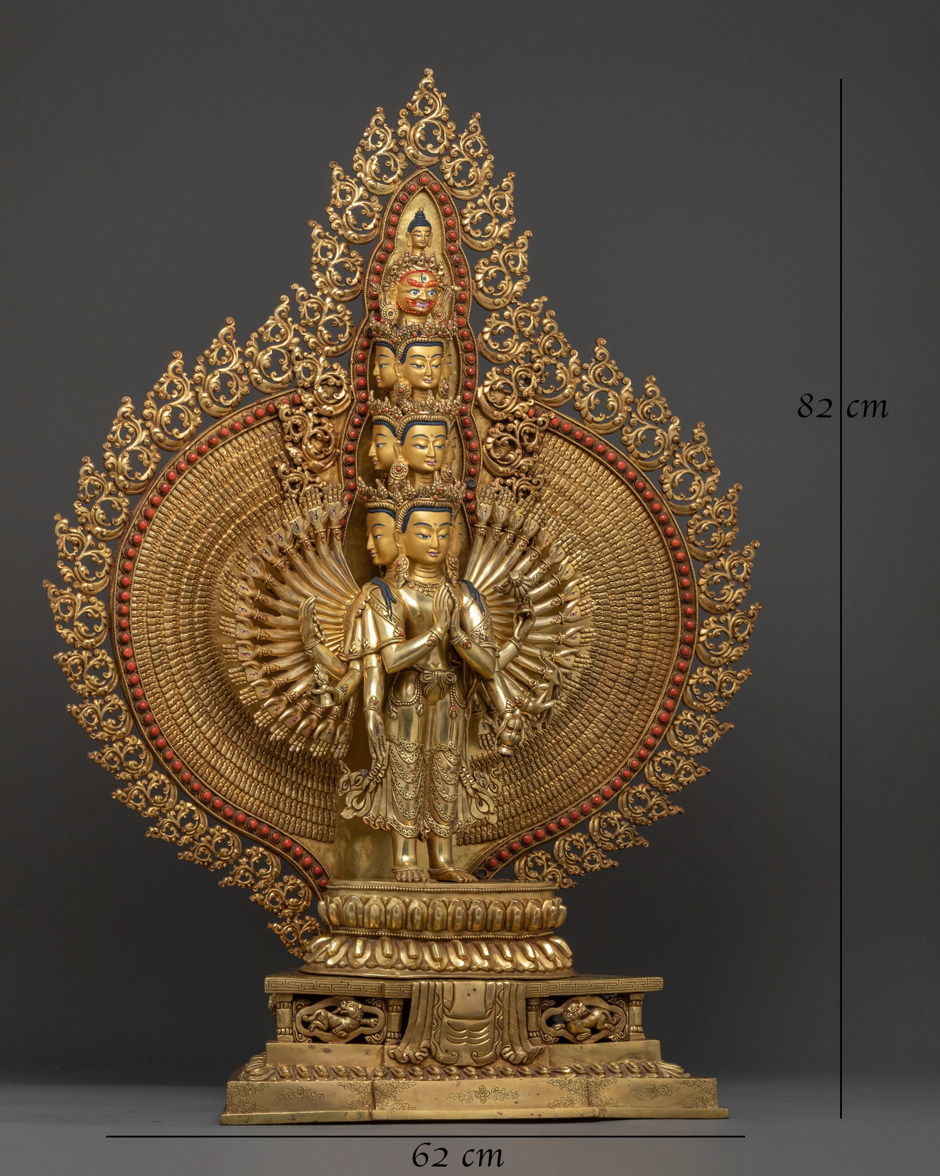 Majestic 1000 Armed Chenrezig Statue in 24K Gold Gilded Copper