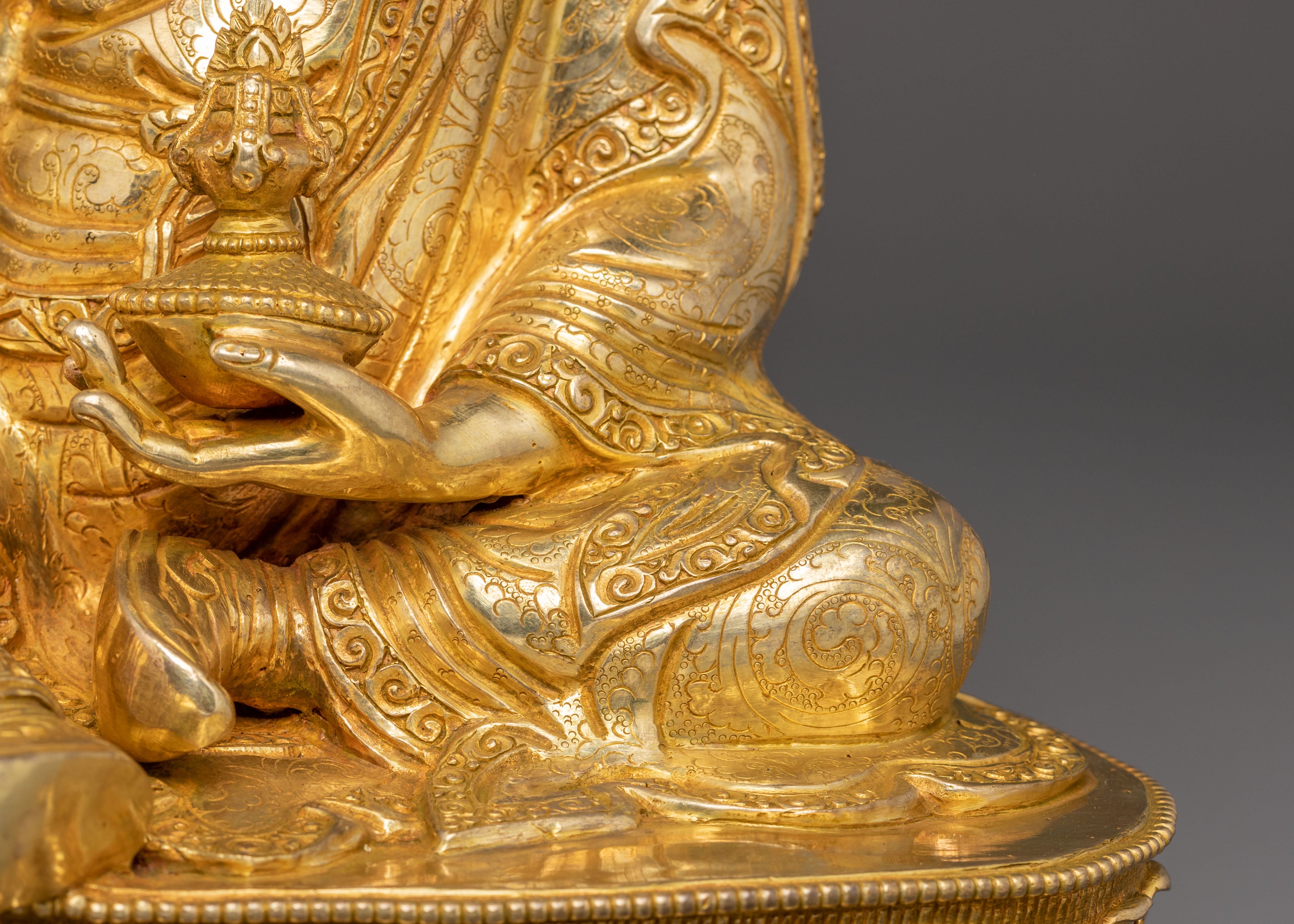 Golden Guru Rinpoche Handcrafted Statue | Tibetan Buddhist Art