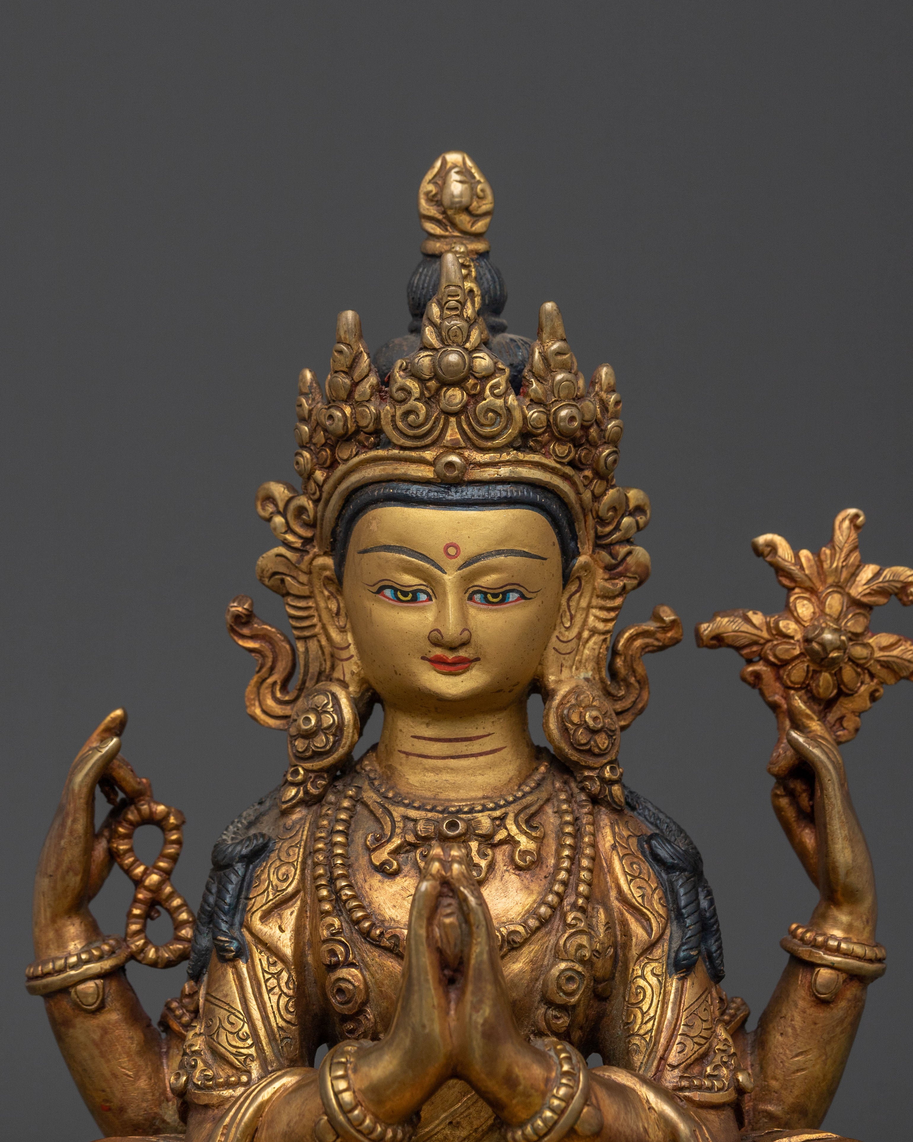 Chenrezig Fire Gold Gilded Figurine | 24K Gold Compassion Statue