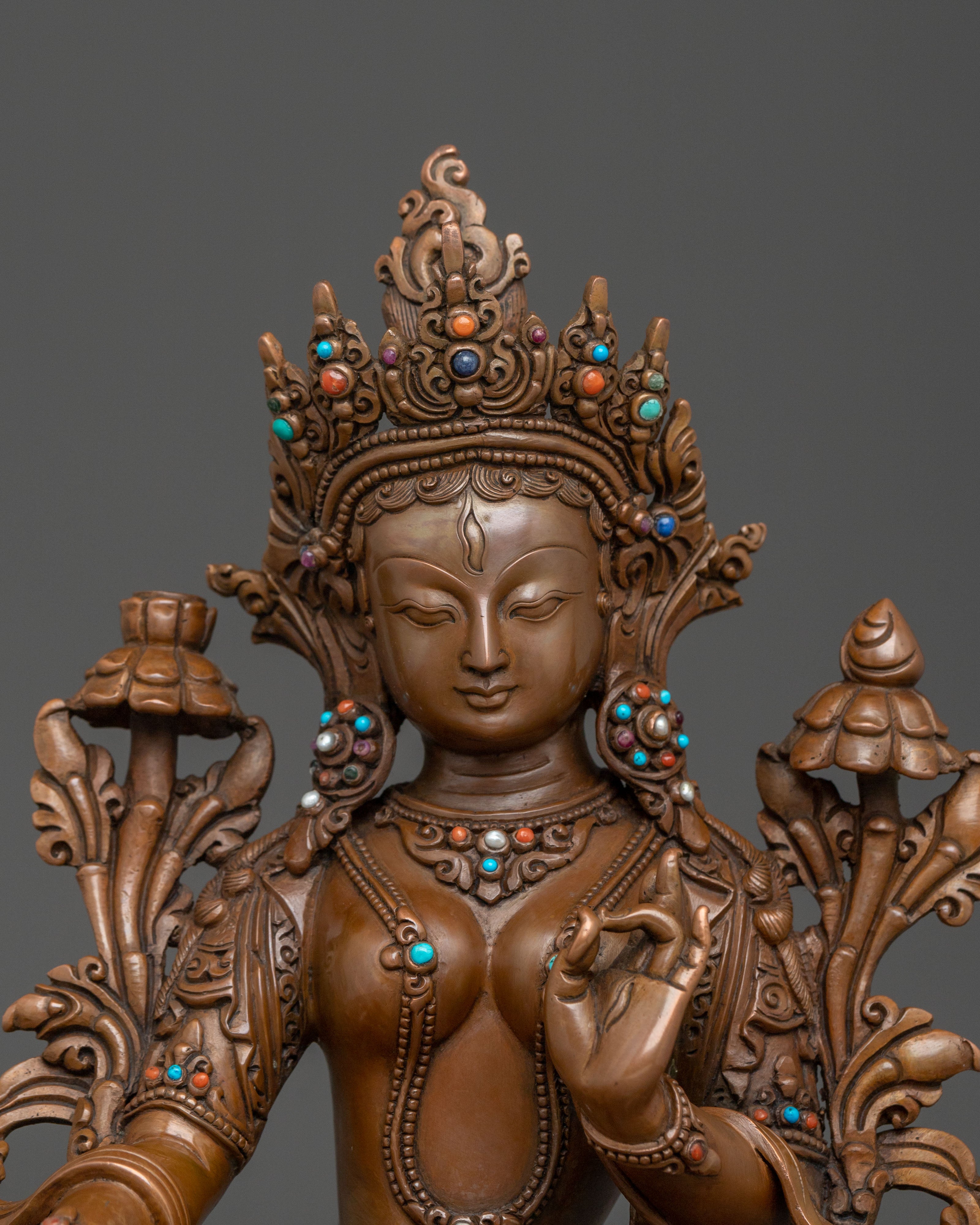 Sita Tara "White Tara" Statue | Oxidized Copper Goddess Figurine