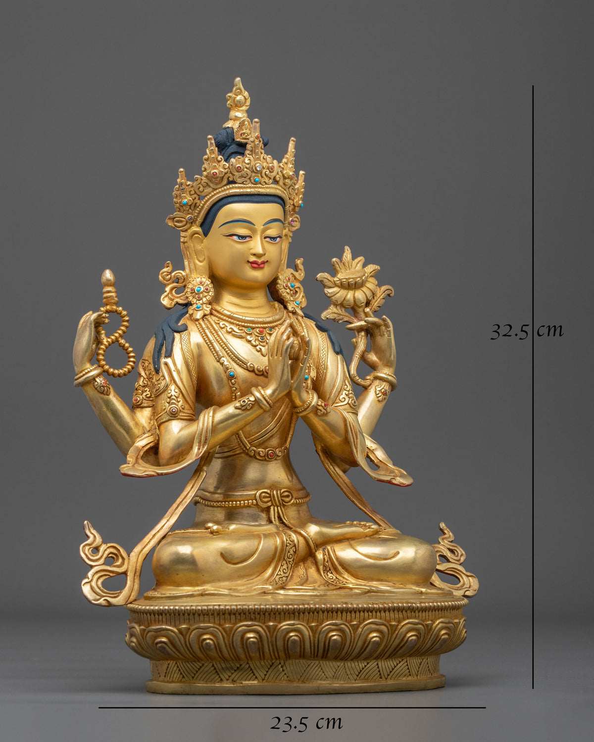 Handmade Chenrezig Copper Sculpture | 24K Gold Glided