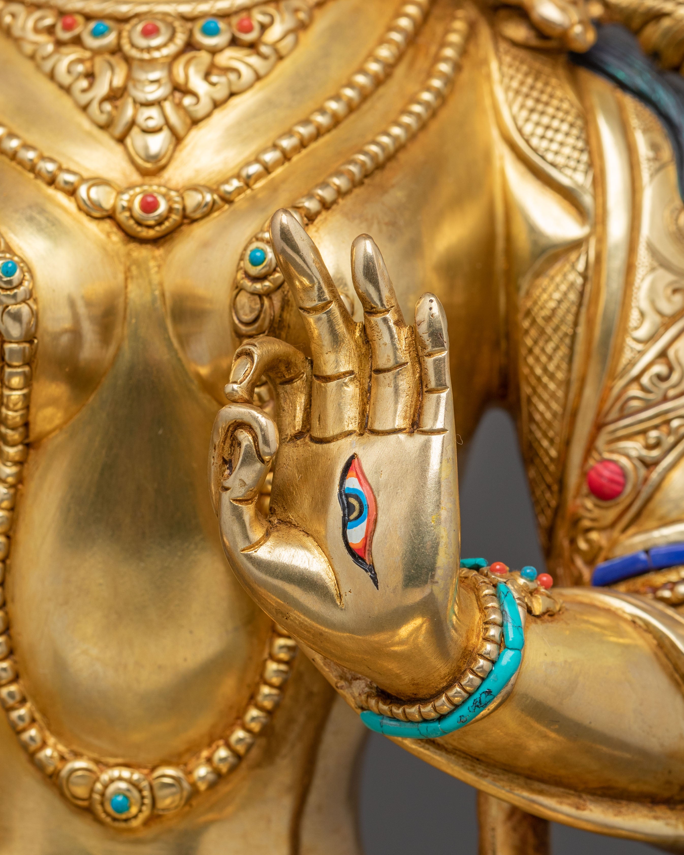 Three Life Long Deities Sacred Statue Set – Exquisite 24K Gold Gilded Copper