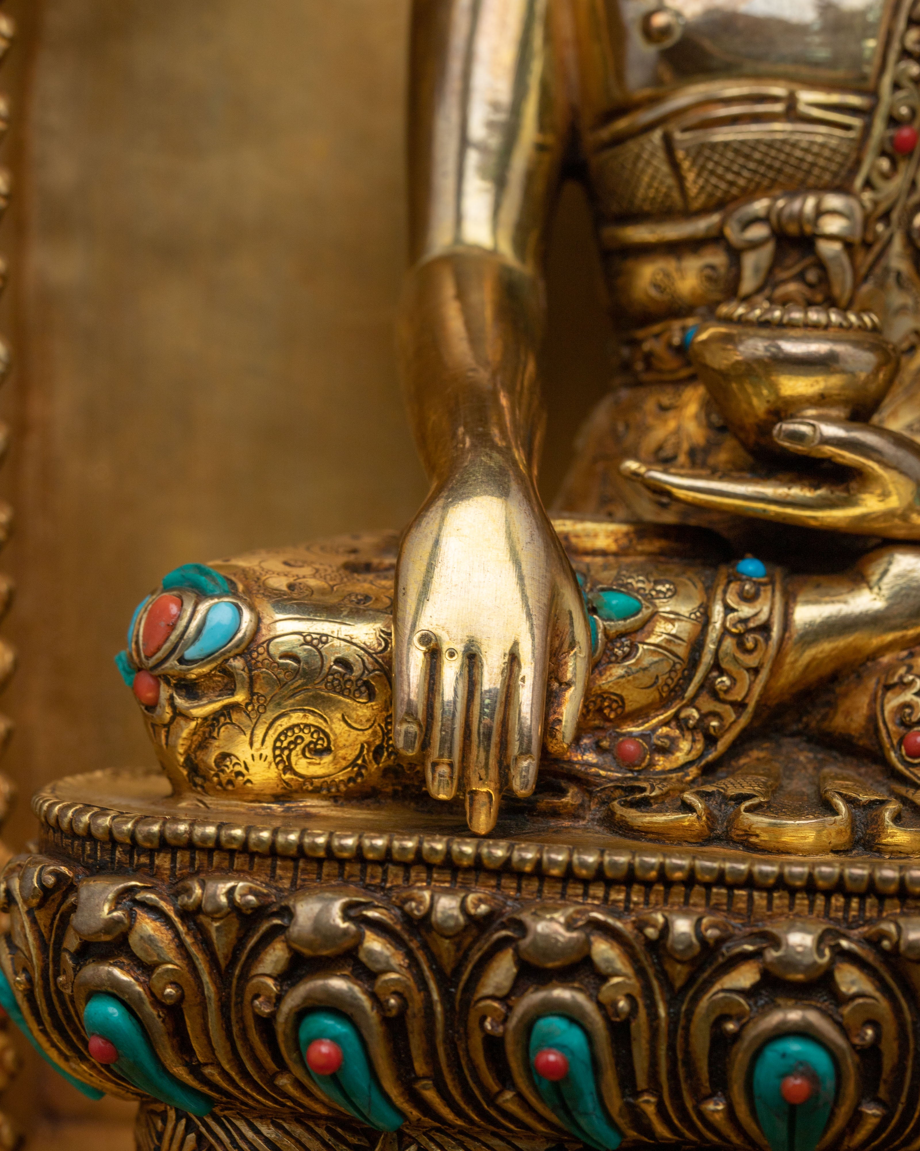 Shakyamuni Buddha in Throne Statue – 24K Gold Gilded Masterpiece