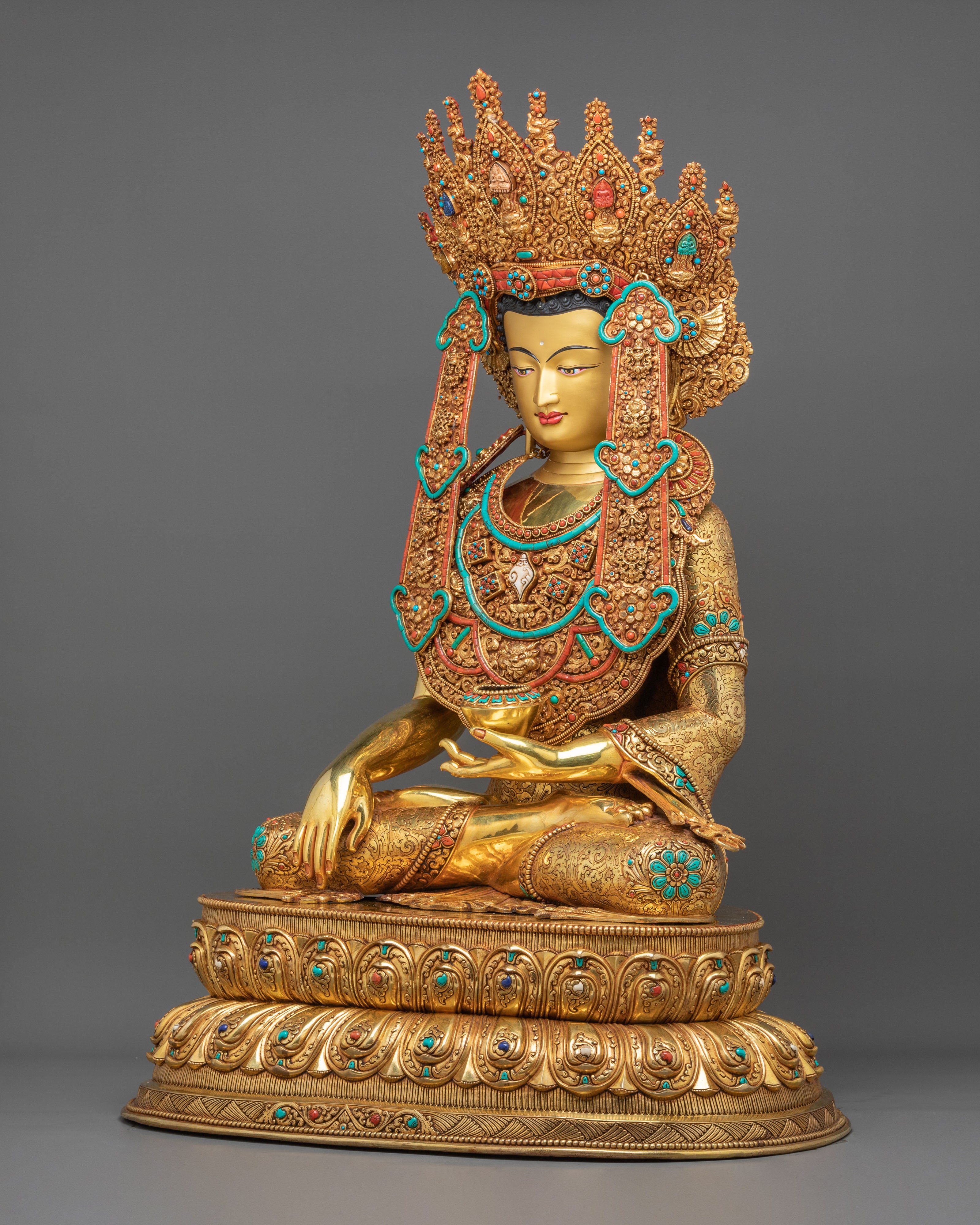 Crown Shakyamuni Buddha Figurine | 24K Gold-Gilded Buddha Statue