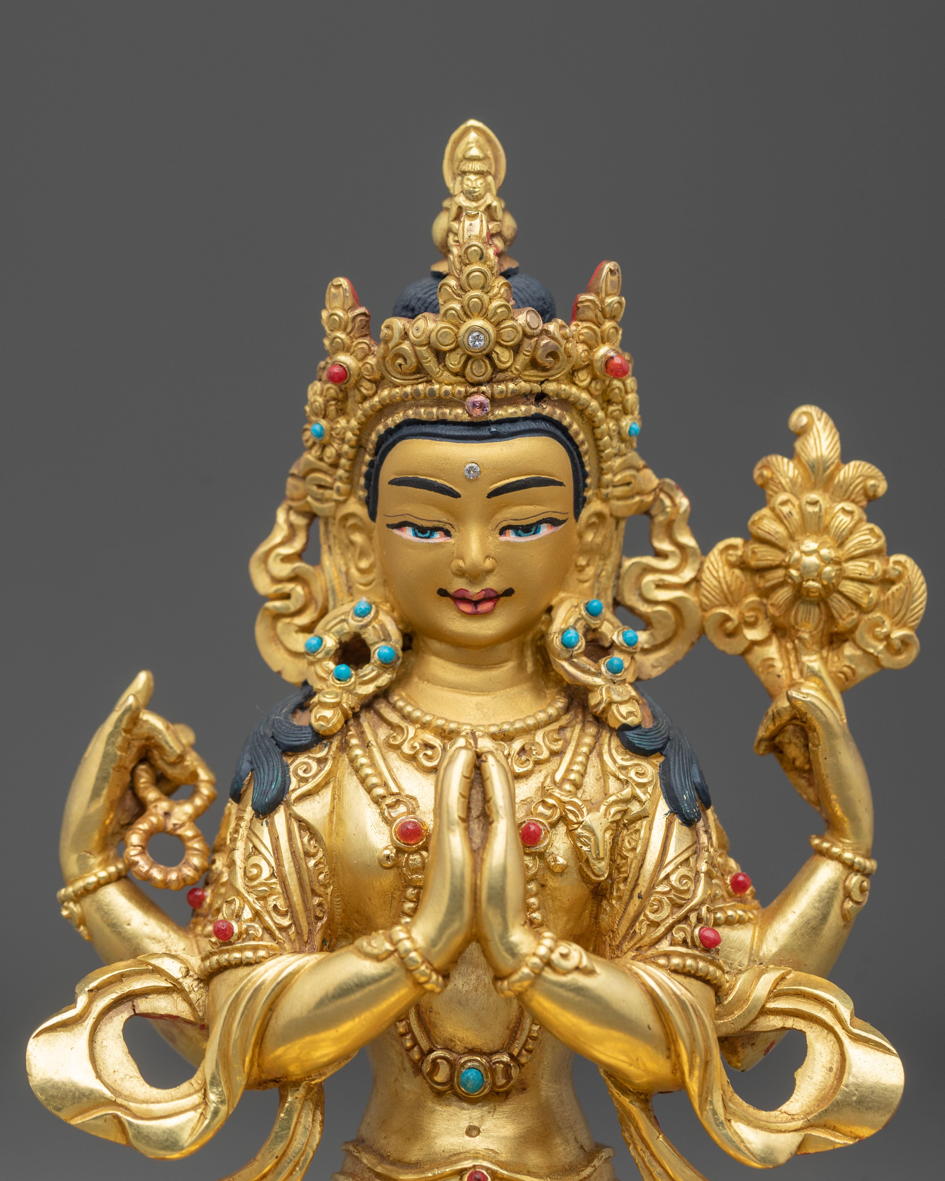 Chenrezig Lord of Compassion Sculpture – 24K Gold Gilded