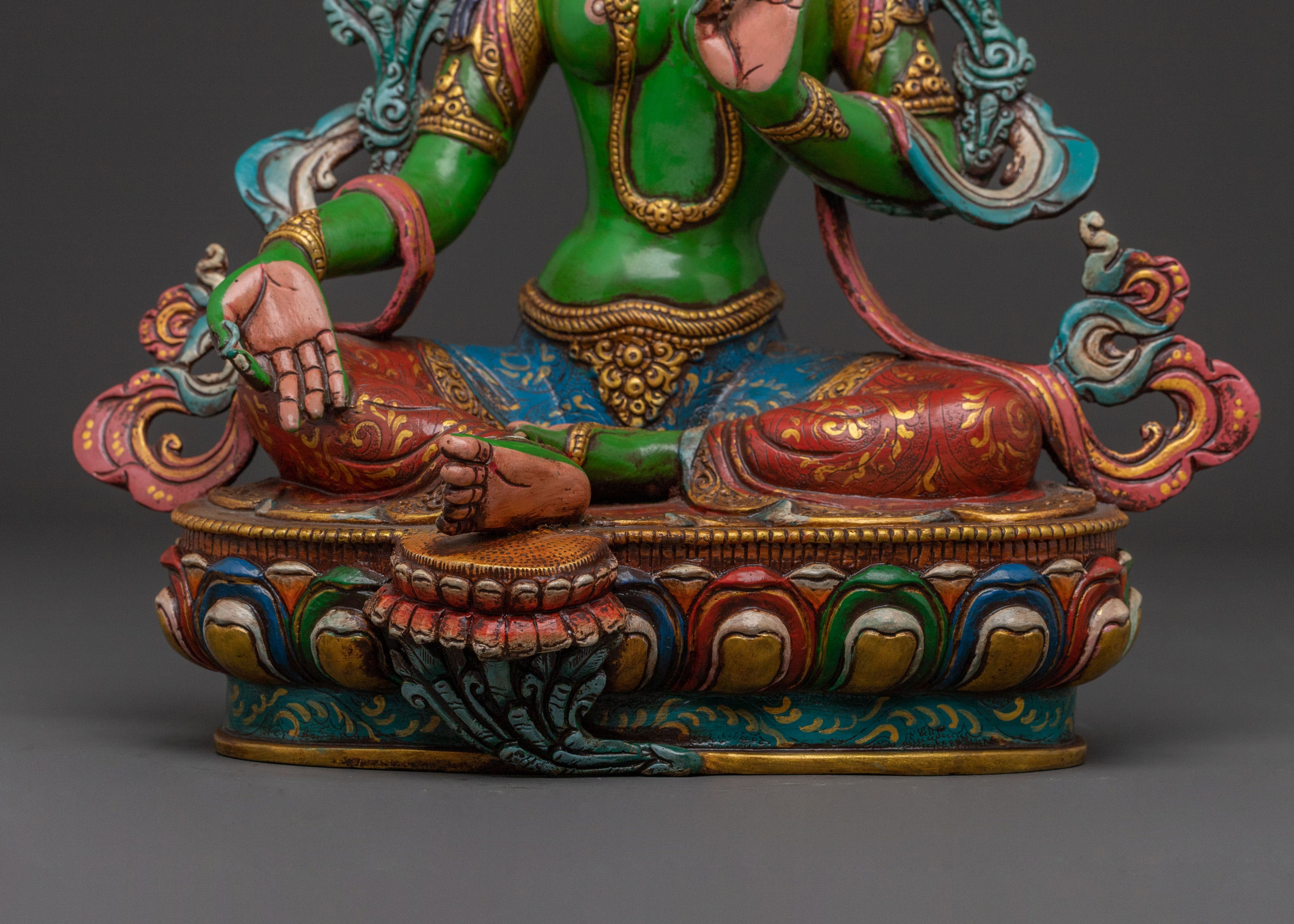 Handcrafted Green Tara Compassion Statue for Altar