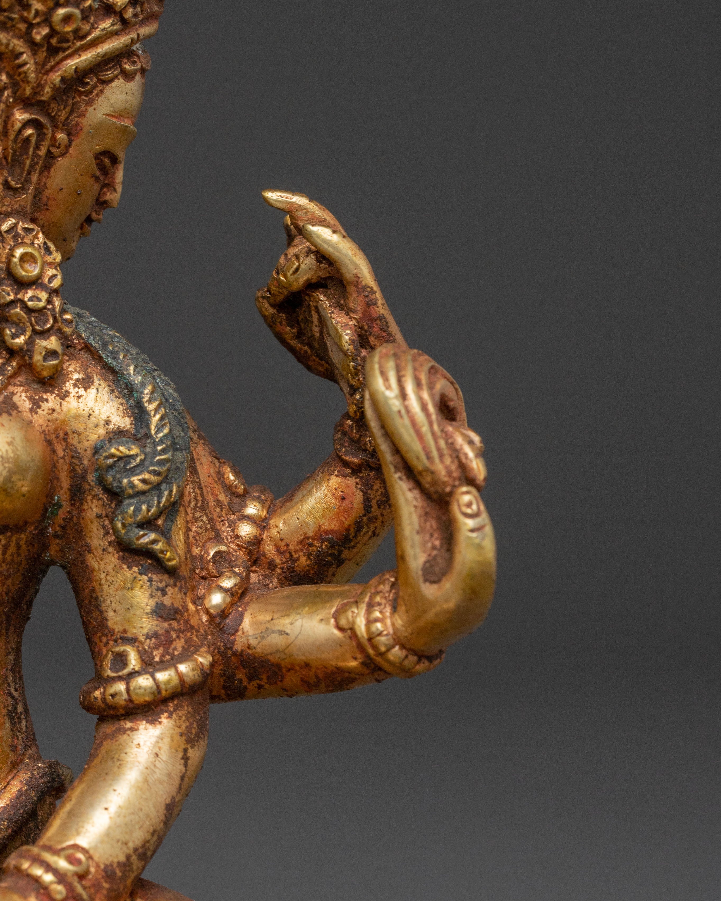 Vasudhara Statue: Antique Brass and Copper Elegance