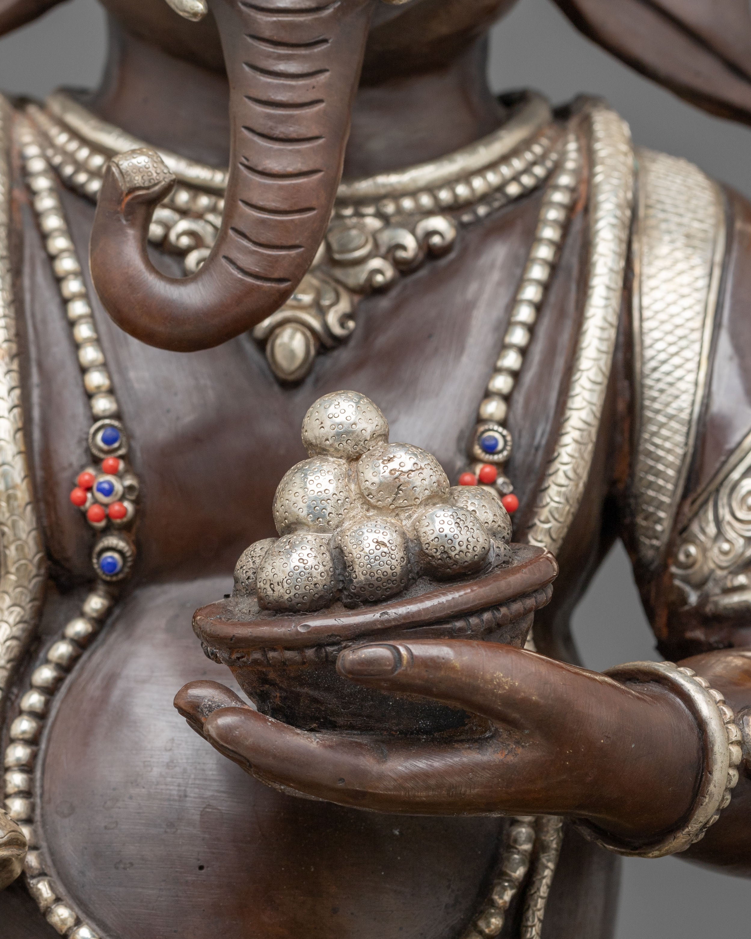 Oxidized Copper Ganesh Statue | Silver-Plated Hindu Deity Sculpture