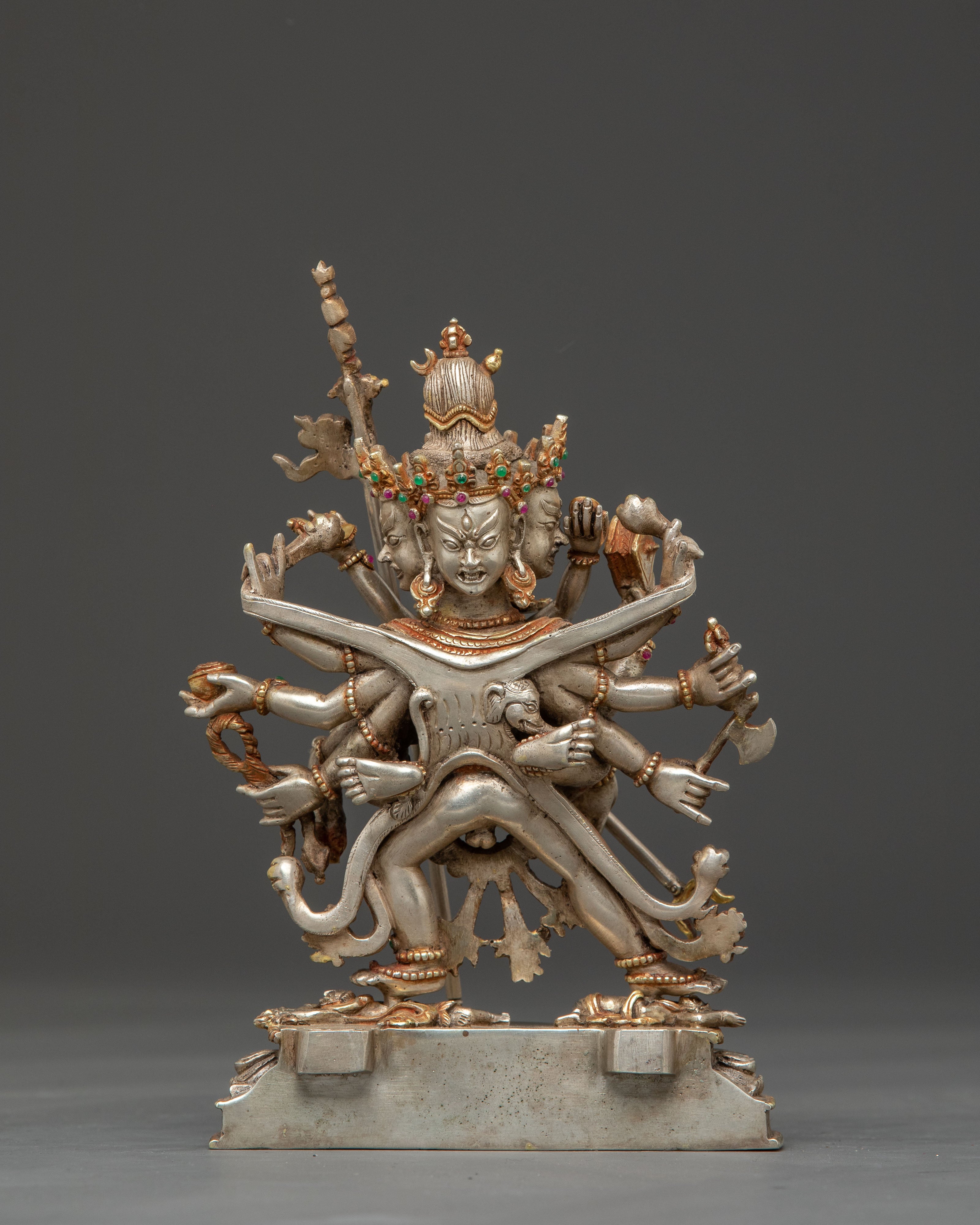 Kalachakra Statue for Tantra: Silver & Gemstone Art