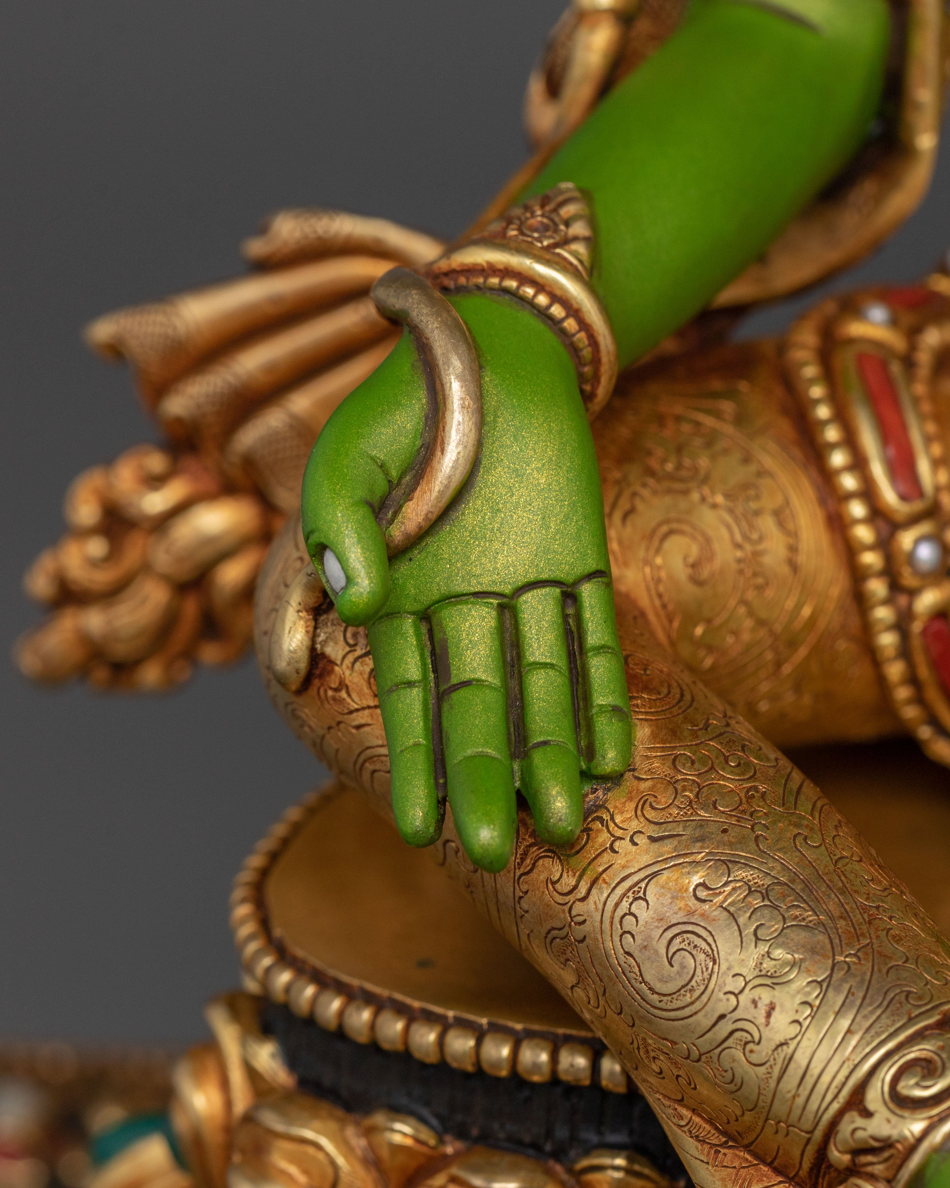 Green Tara Protection Statue with a Throne | Mother Figurine