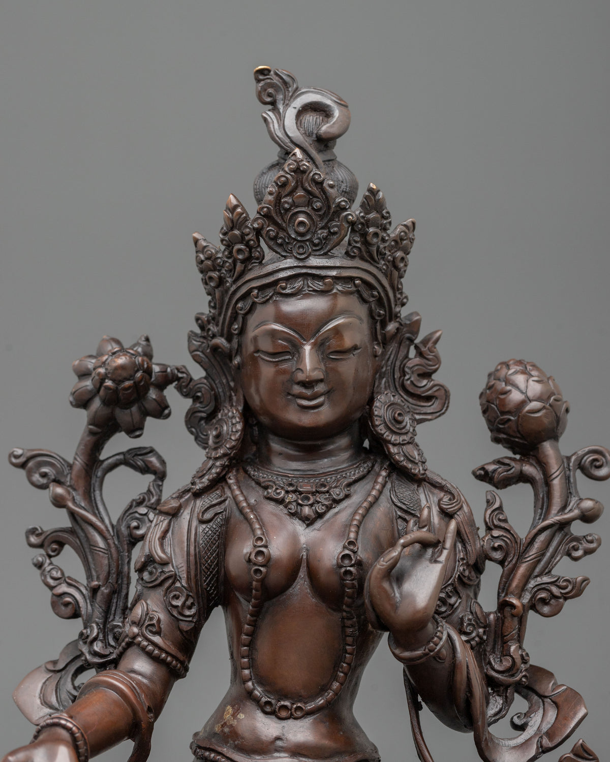 Hand-Carved Green Tara Sculpture | Oxidized Copper Figurine