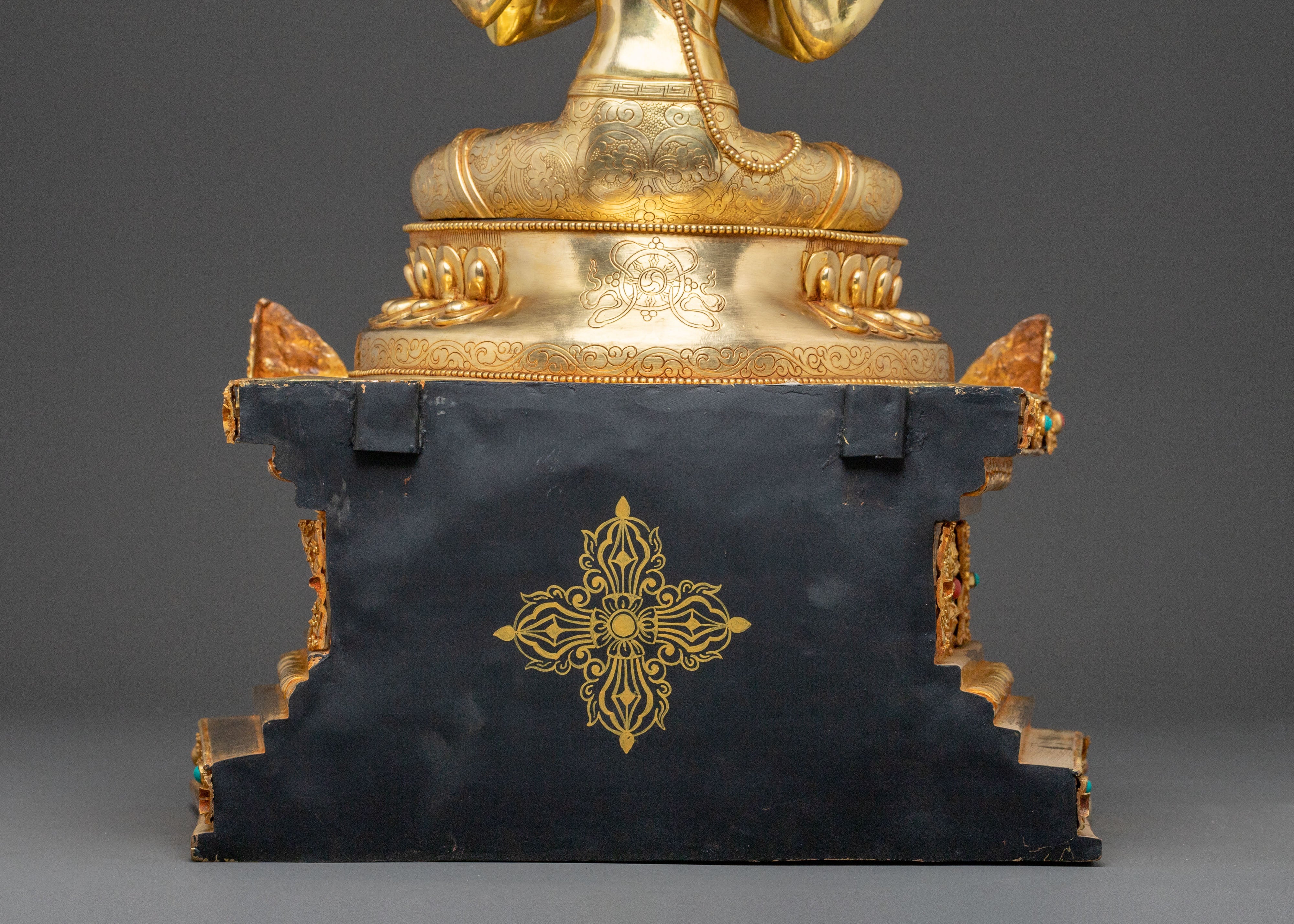 Sacred Statue of Chenrezig on Throne - Handcrafted Sacred Figure