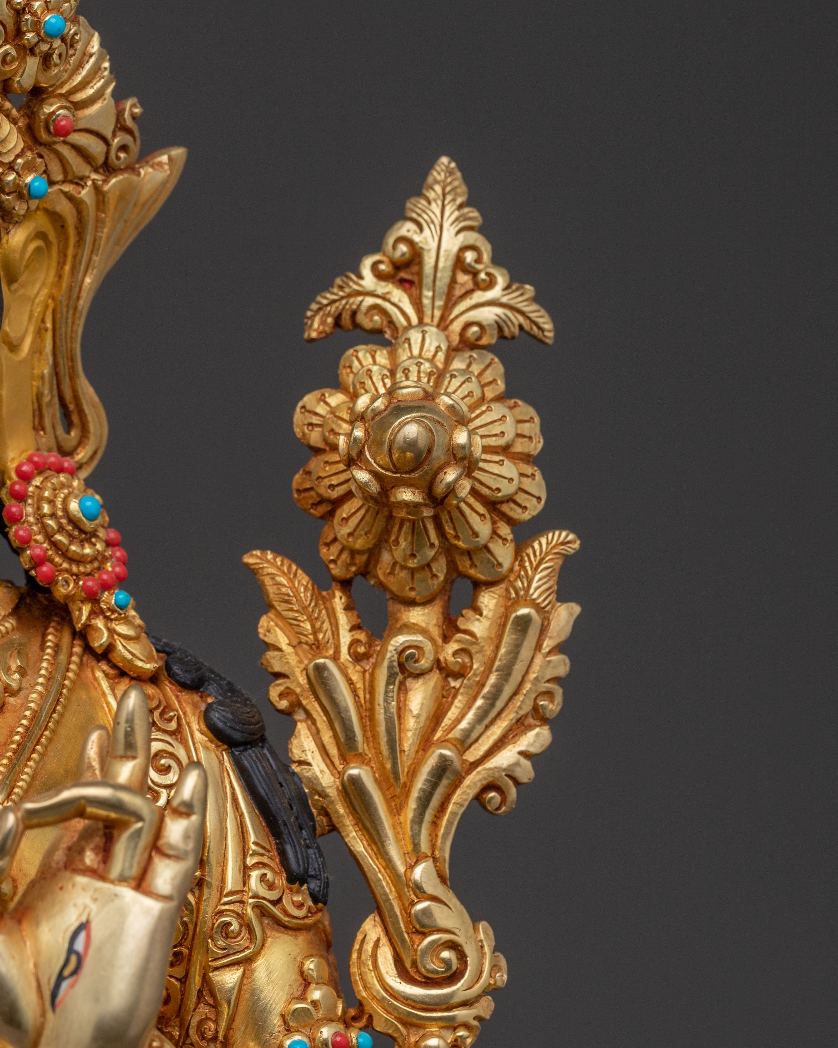 Radiant White Tara Blessing Statue - 24K Gold Gilded Copper