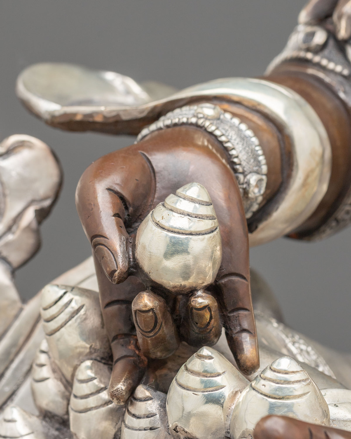 Dzambhala Oxidized Copper Statue with Silver Plating | Home Decor
